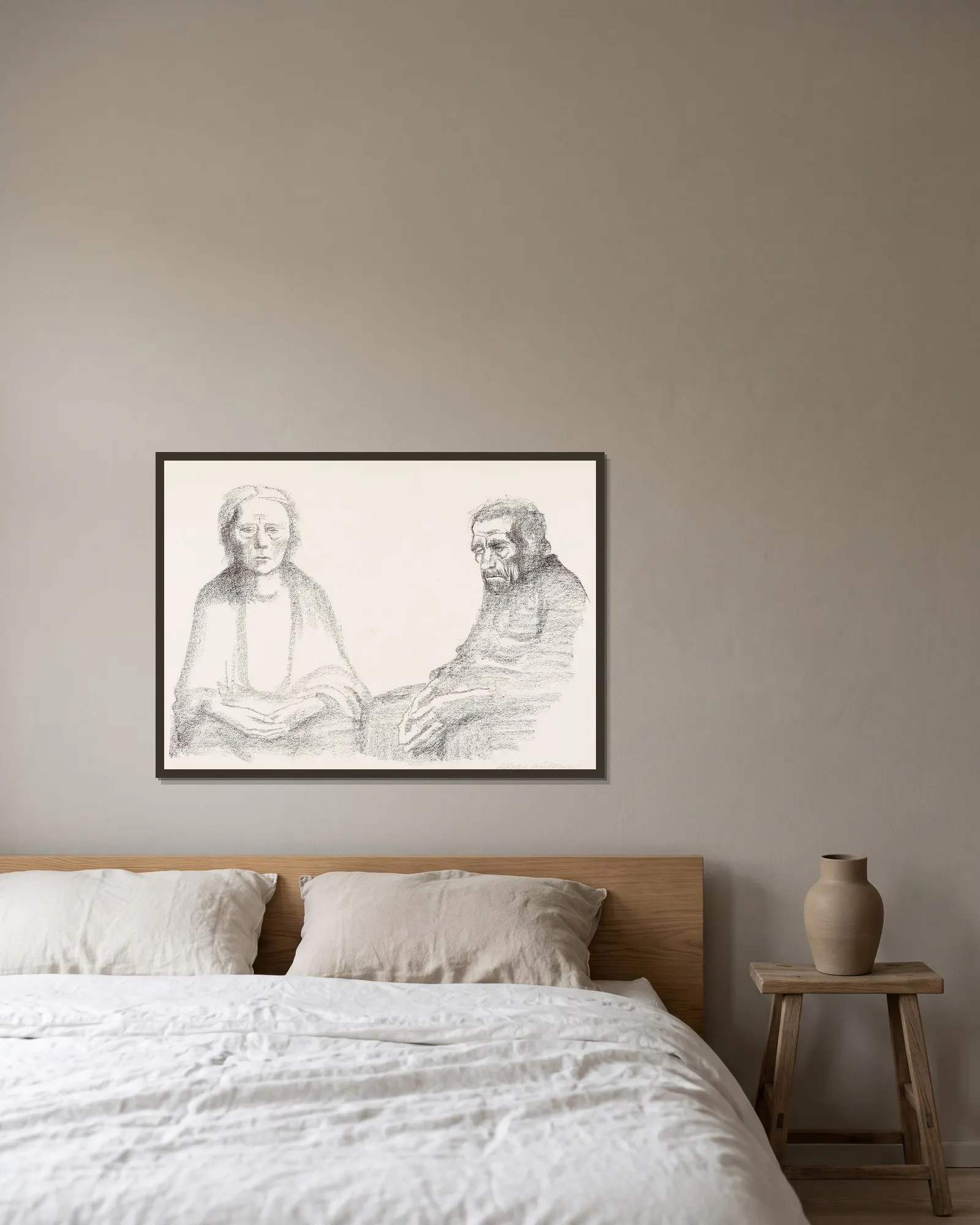 Die Eltern av Käthe Kollwitz inramad på en vägg