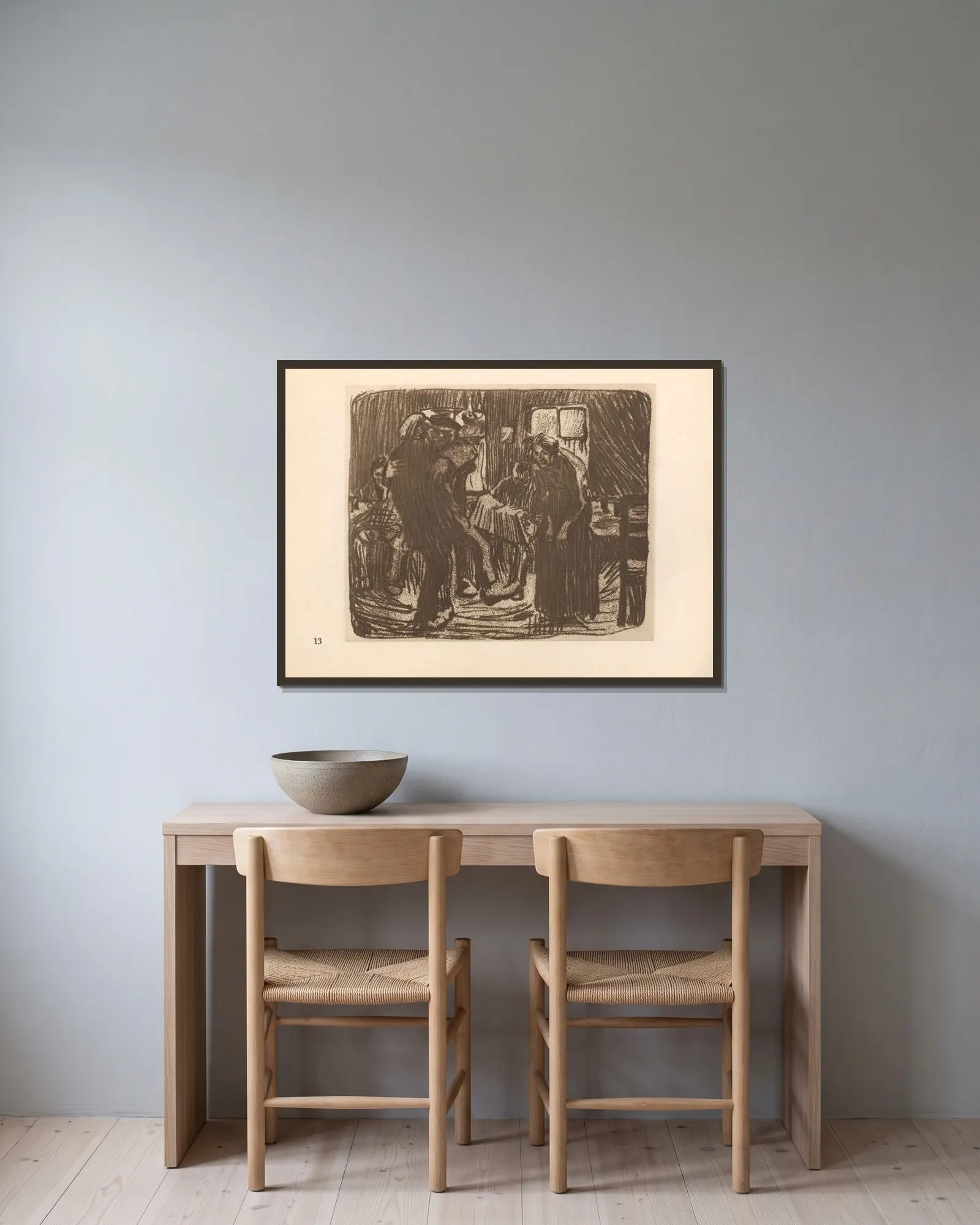 Kneipe av Käthe Kollwitz inramad på en vägg