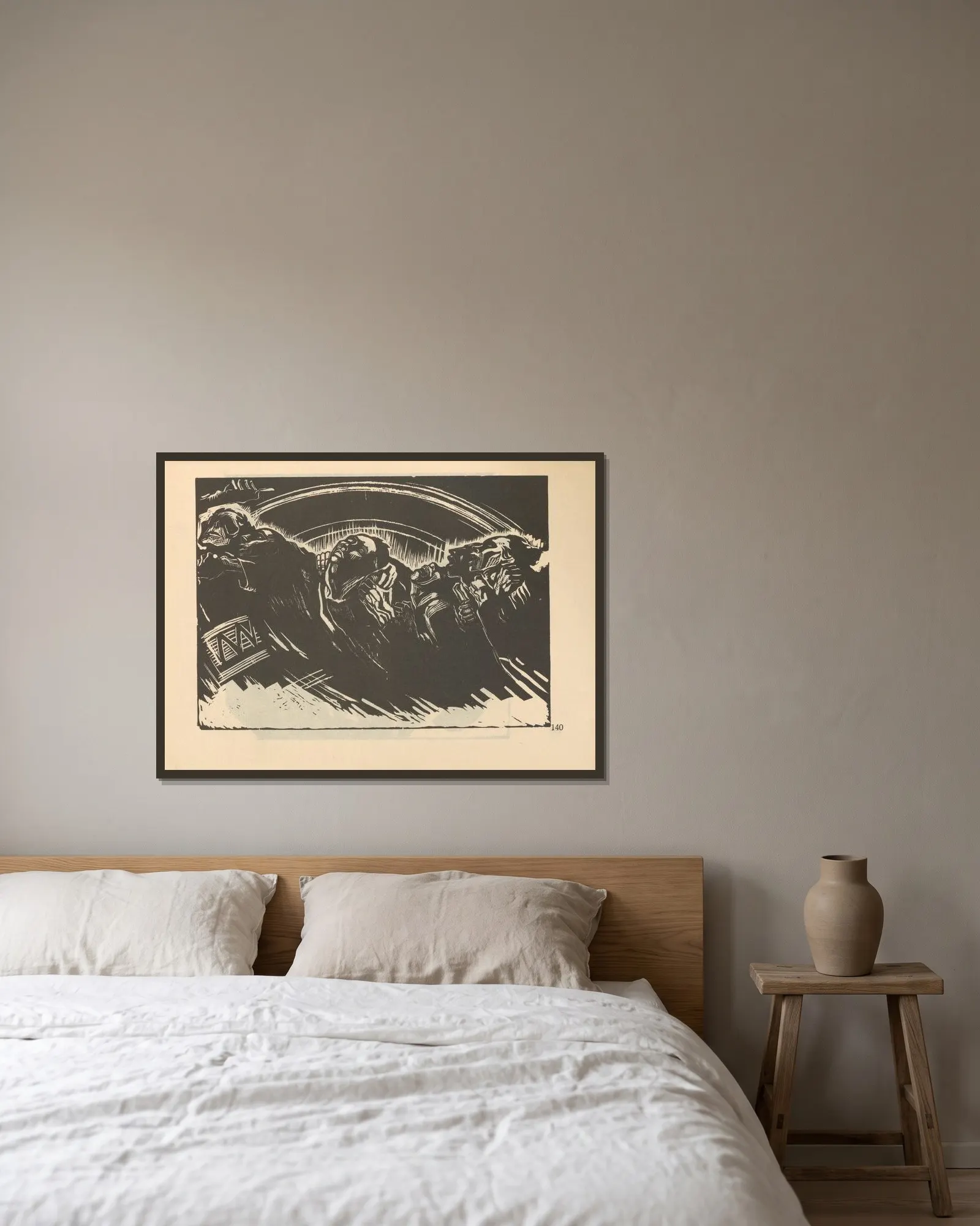 Krieg, 1925 – nr 6 av Käthe Kollwitz inramad på en vägg