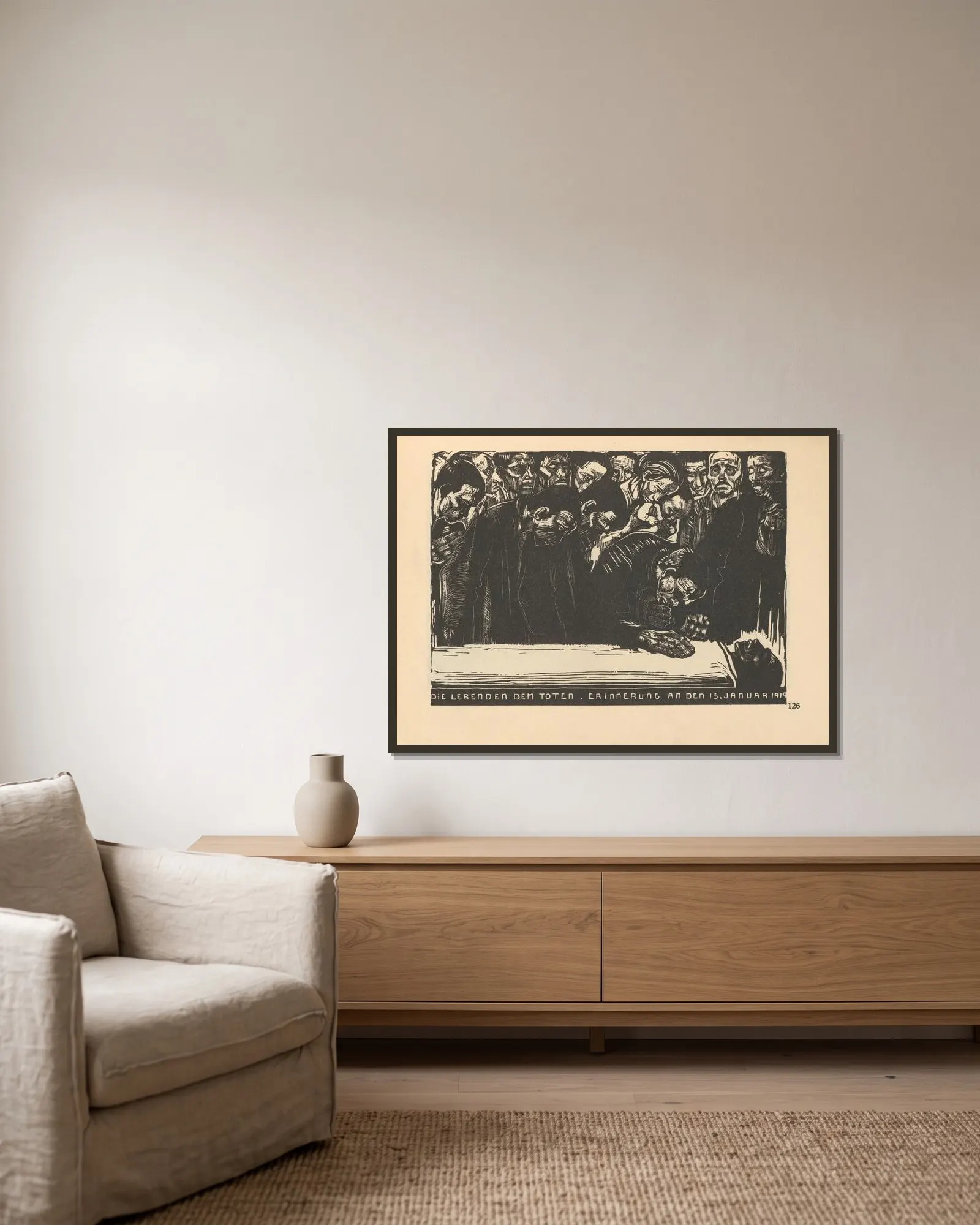 Liebknecht, 1925 – nr 3 av Käthe Kollwitz inramad på en vägg