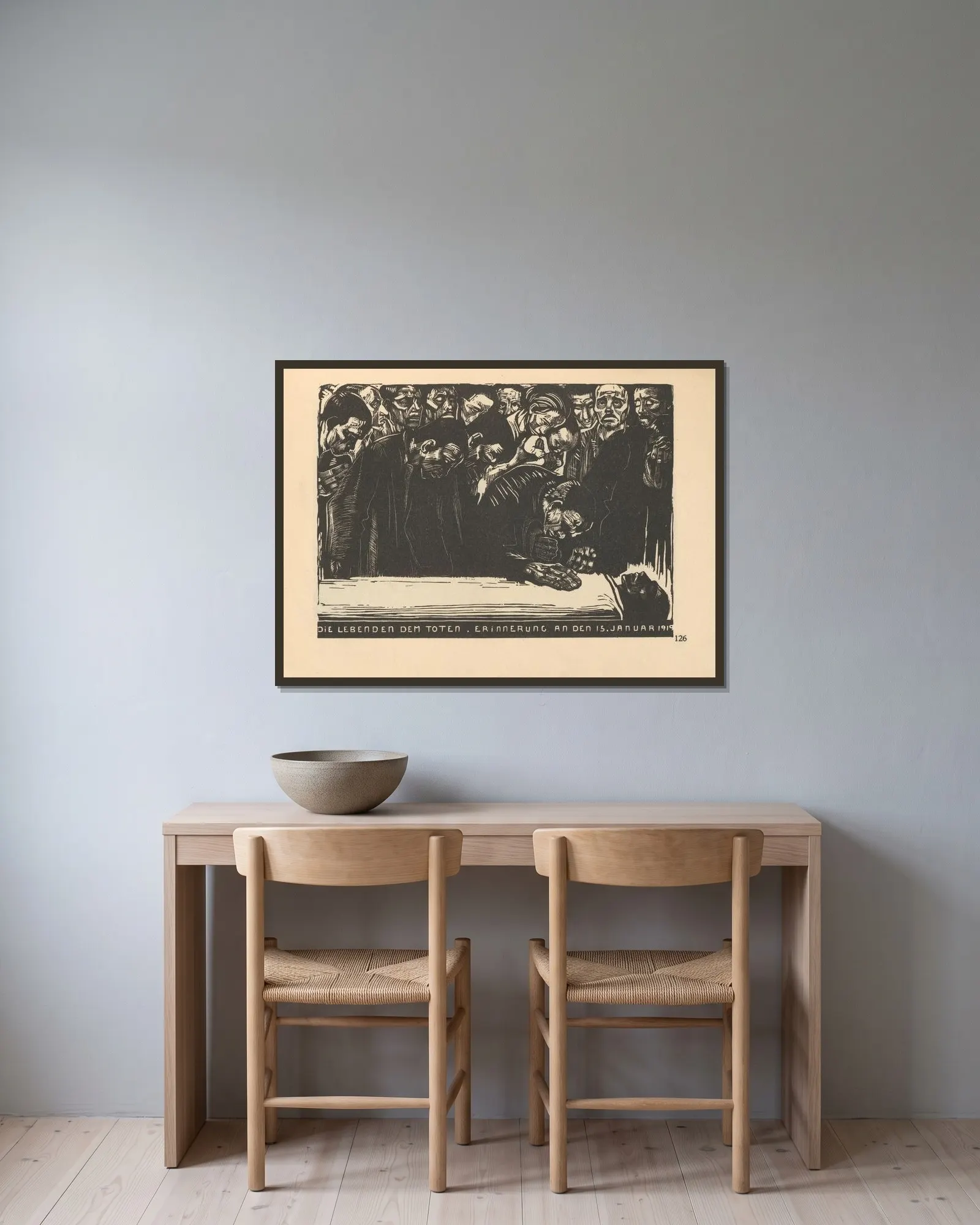 Liebknecht, 1925 – nr 3 av Käthe Kollwitz inramad på en vägg