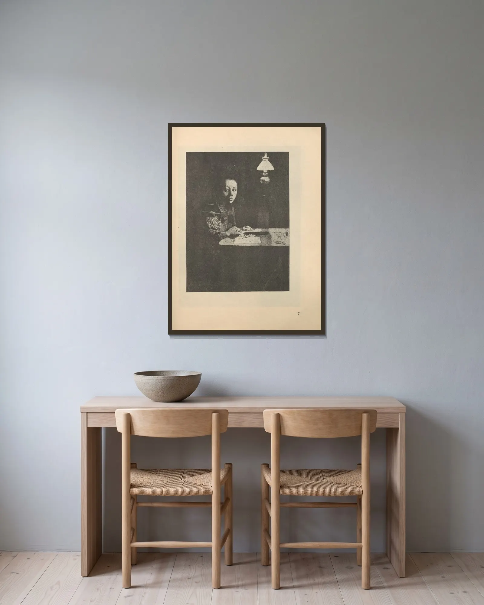 Selbstbildnis, 1925 – nr 12 av Käthe Kollwitz inramad på en vägg