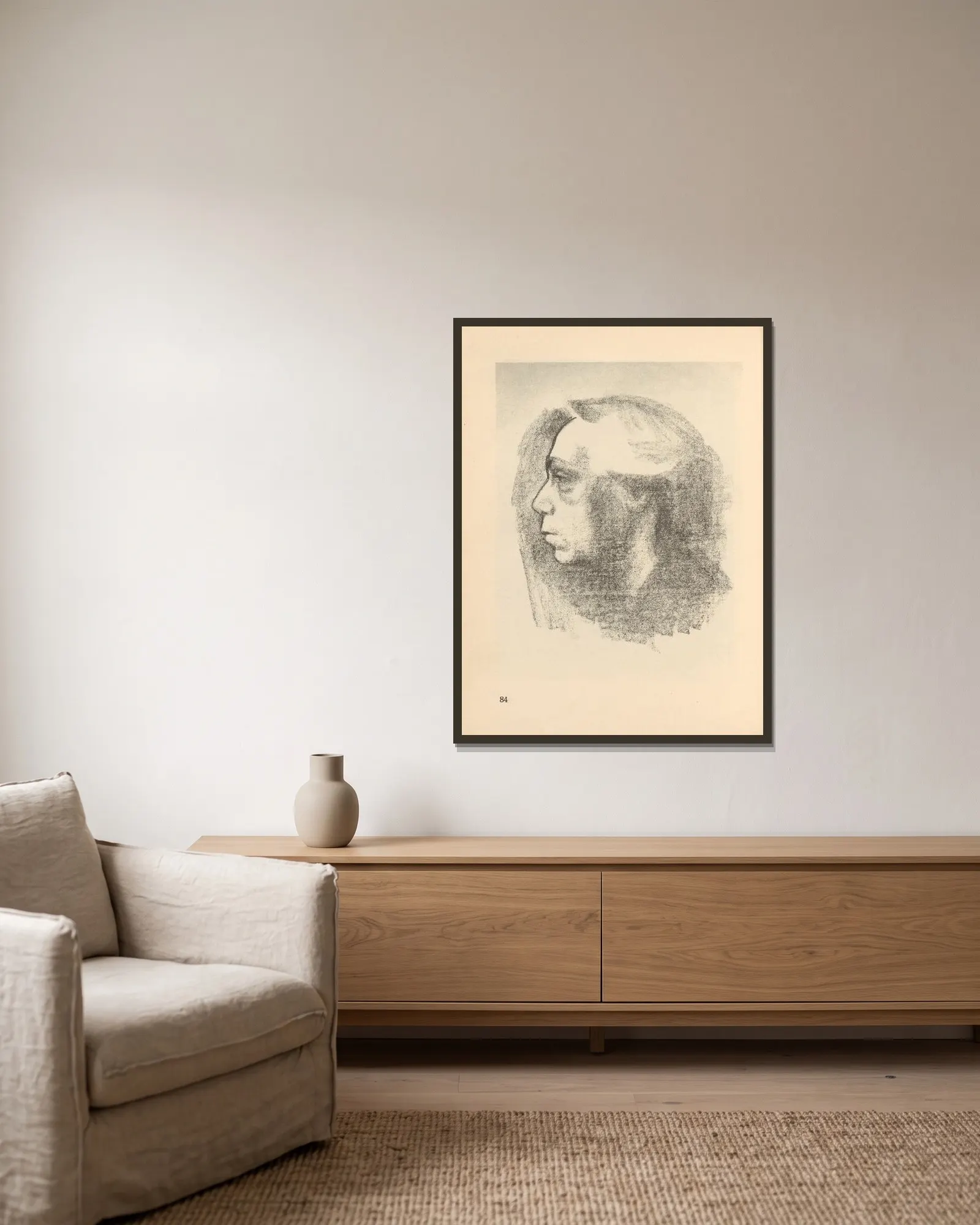 Selbstbildnis, 1925 – nr 5 av Käthe Kollwitz inramad på en vägg