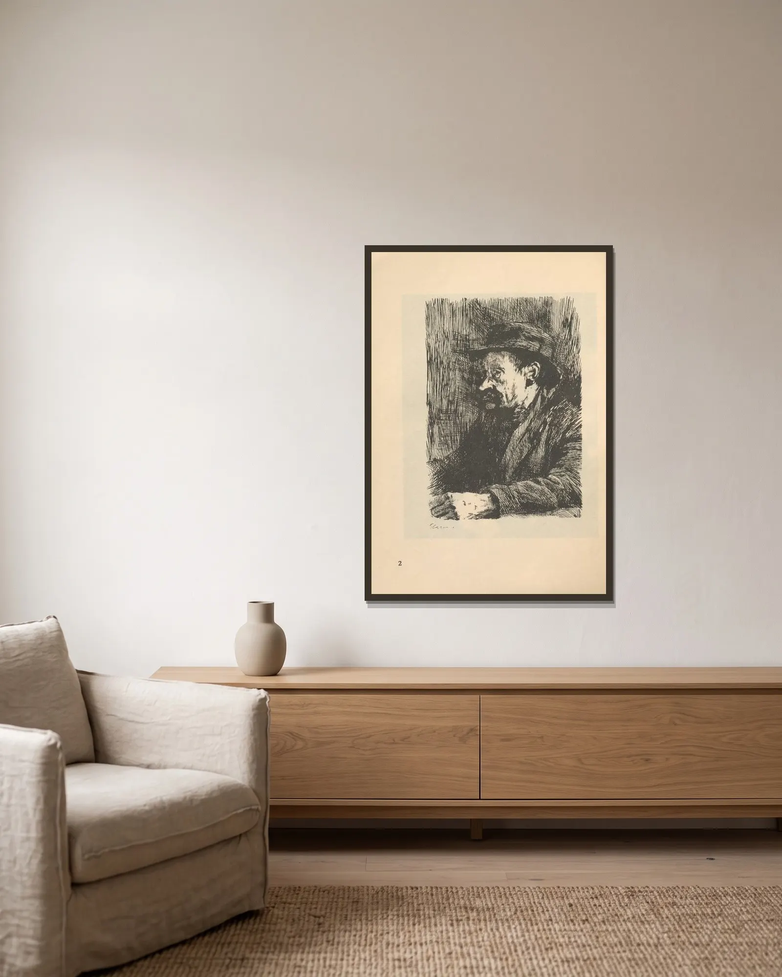 Studien av Käthe Kollwitz inramad på en vägg