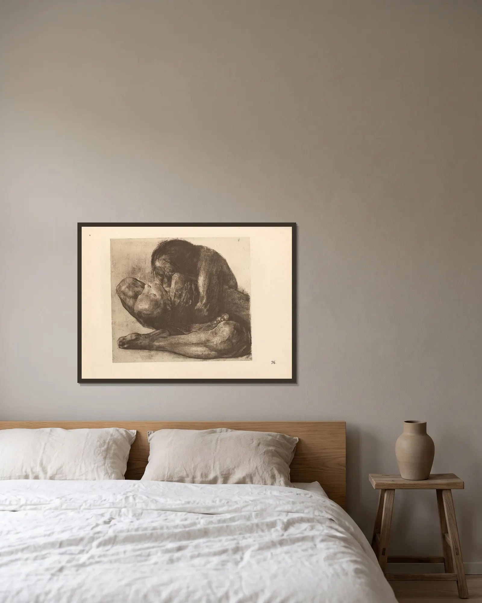 Totes Kind av Käthe Kollwitz inramad på en vägg