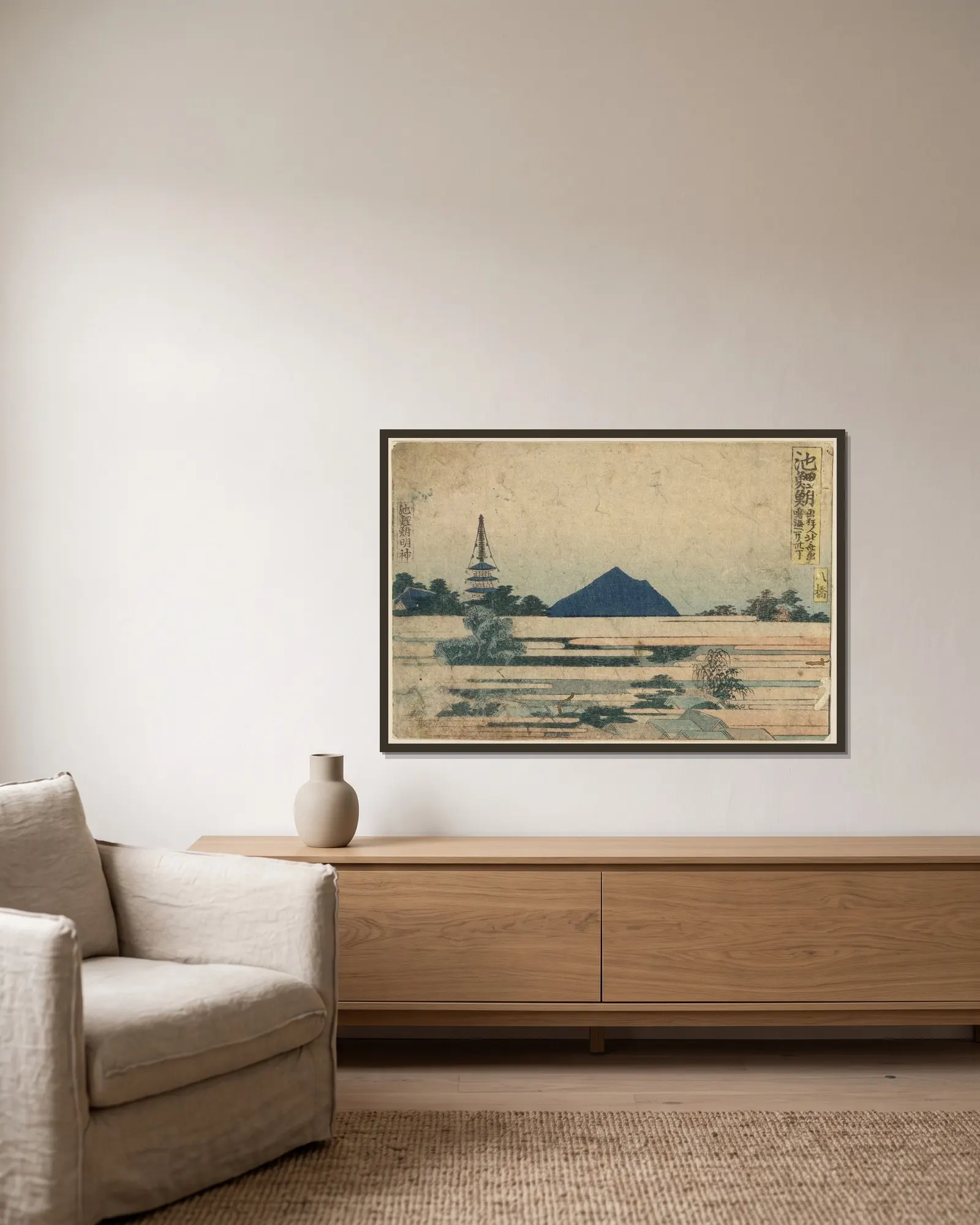 Chiryū av Katsushika Hokusai inramad på en vägg
