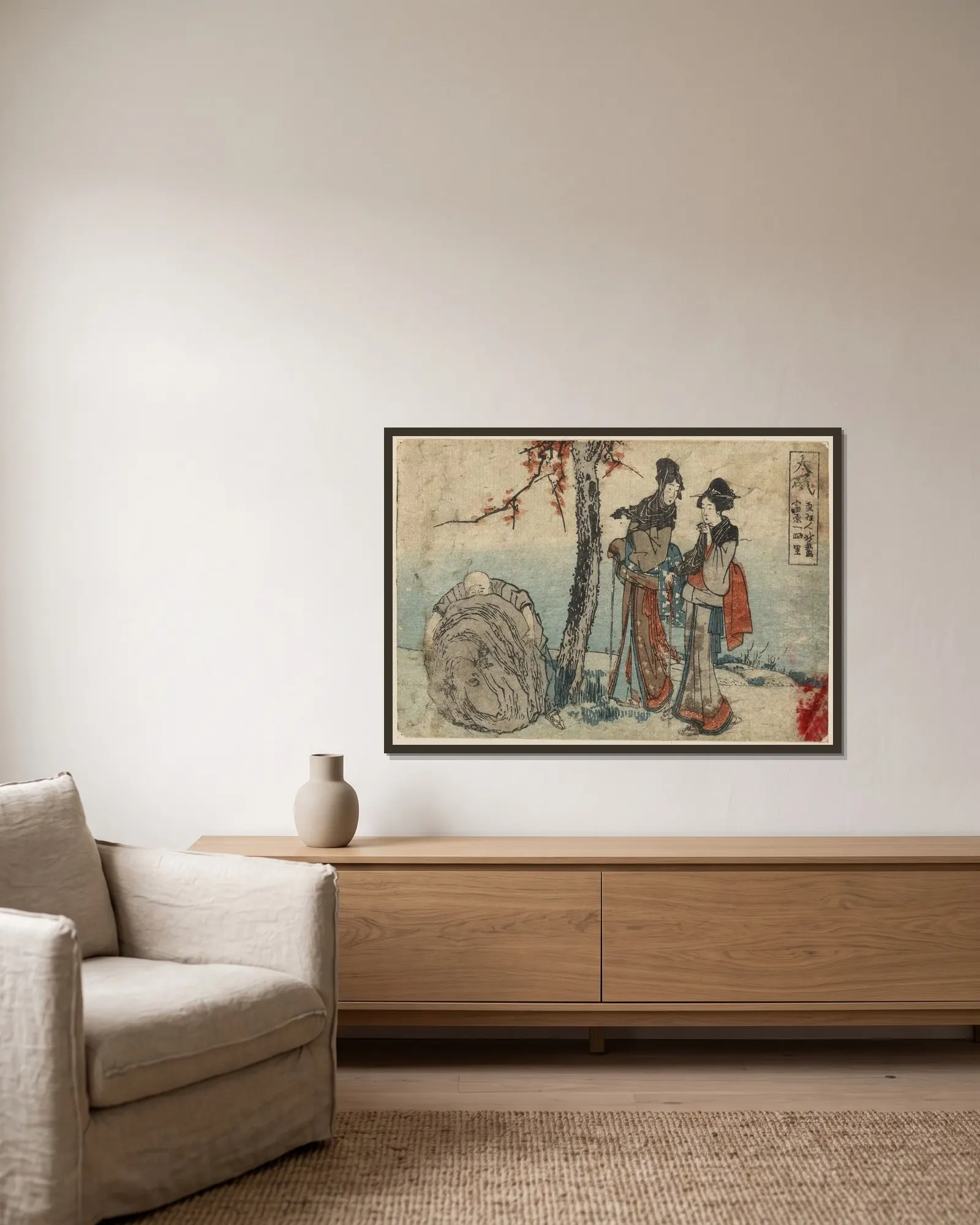Ōiso av Katsushika Hokusai inramad på en vägg