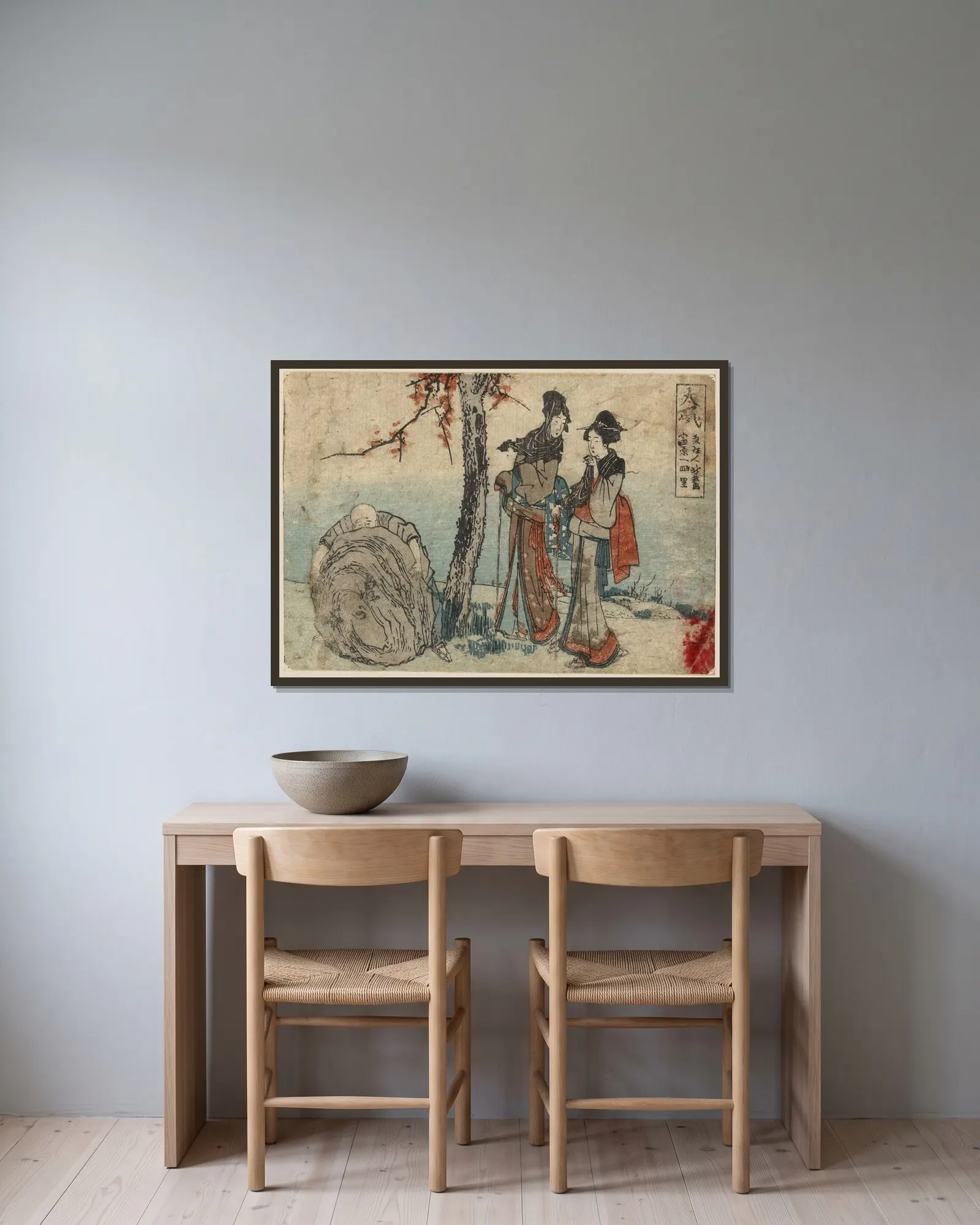 Ōiso av Katsushika Hokusai inramad på en vägg