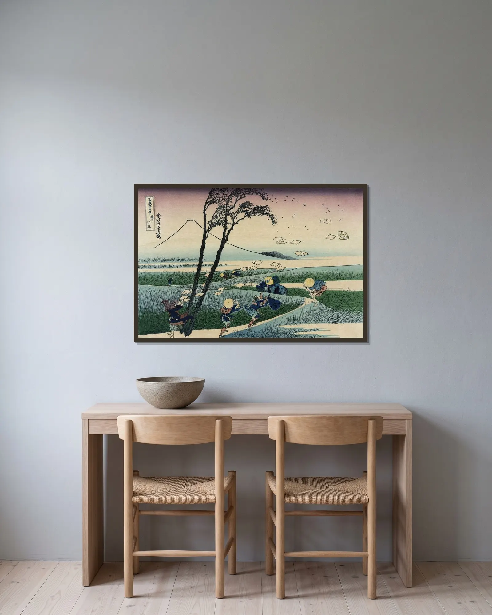 Sunshū ejiri av Katsushika Hokusai inramad på en vägg
