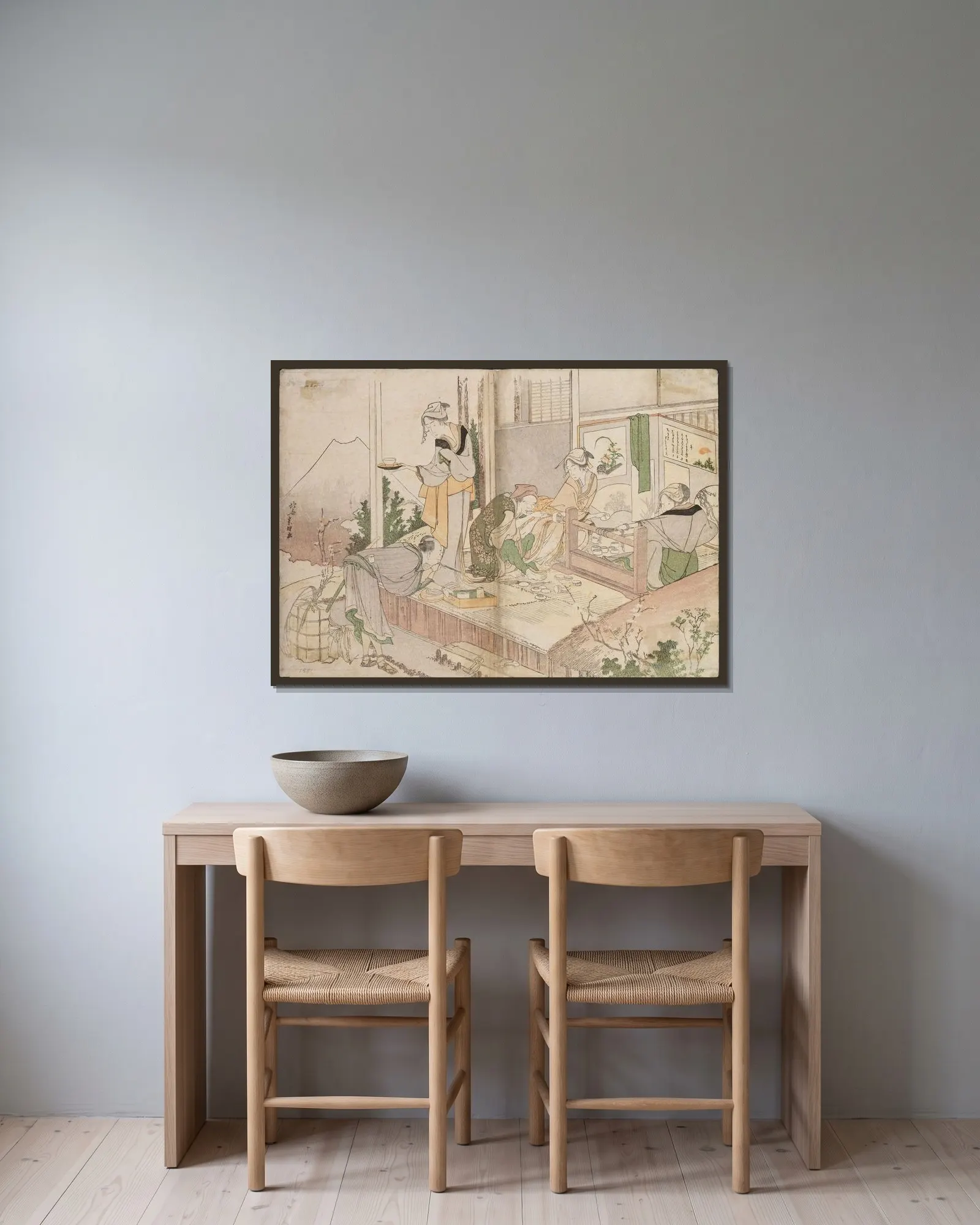 Untitled av Katsushika Hokusai inramad på en vägg