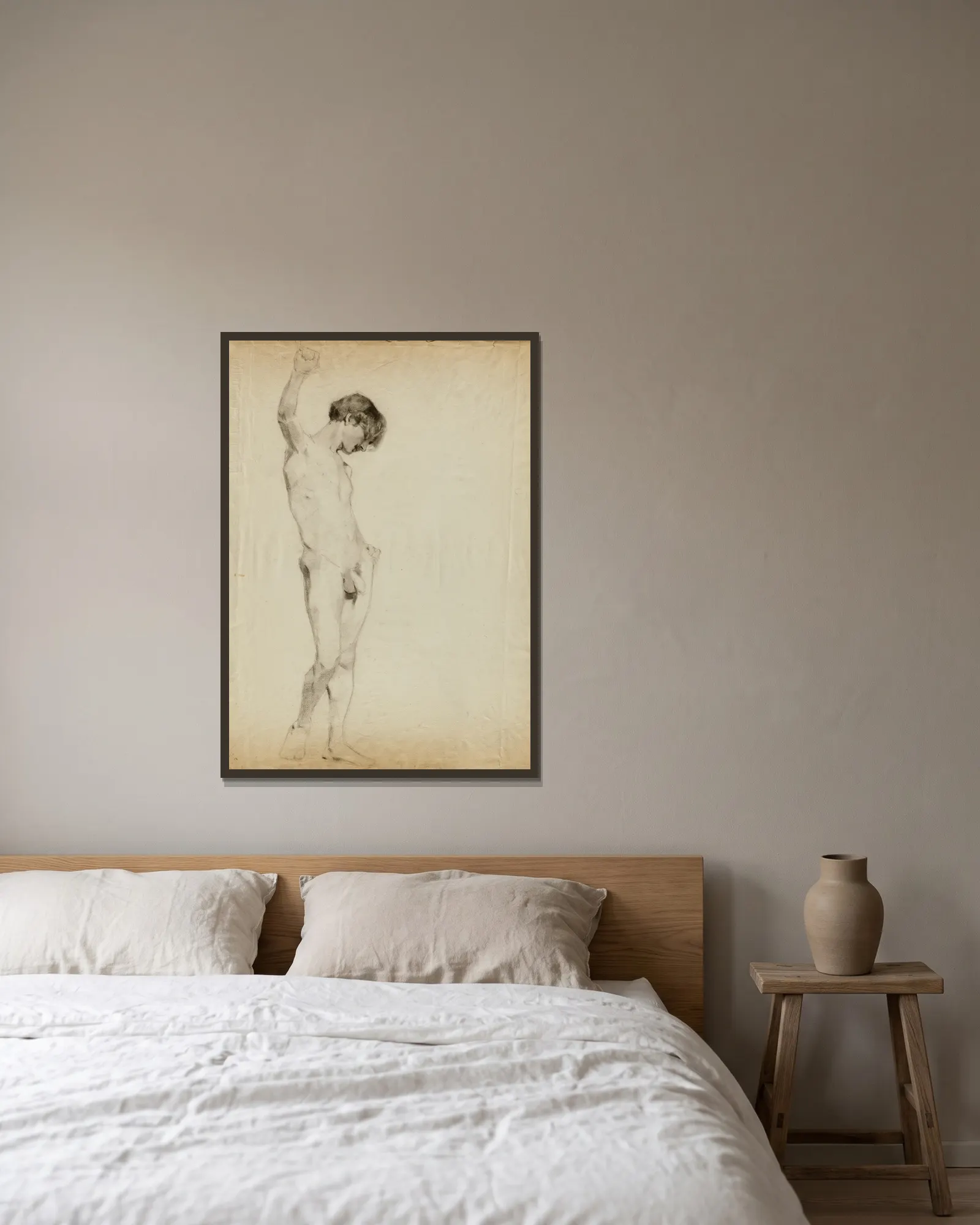 (Untitled) (Study of Standing Male Nude) av Kenyon Cox inramad på en vägg
