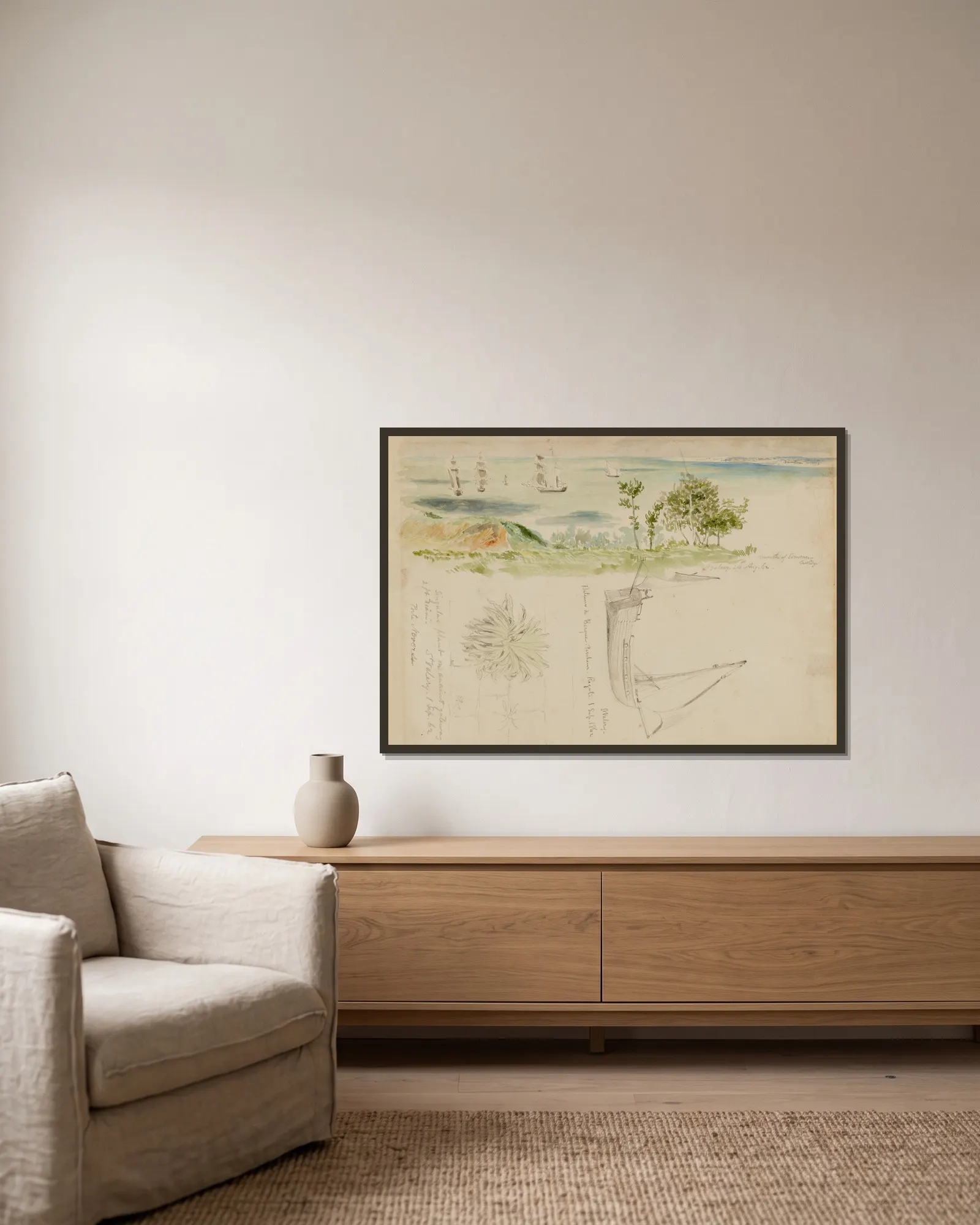 Coastal Scene av Miner Kilbourne Kellogg inramad på en vägg