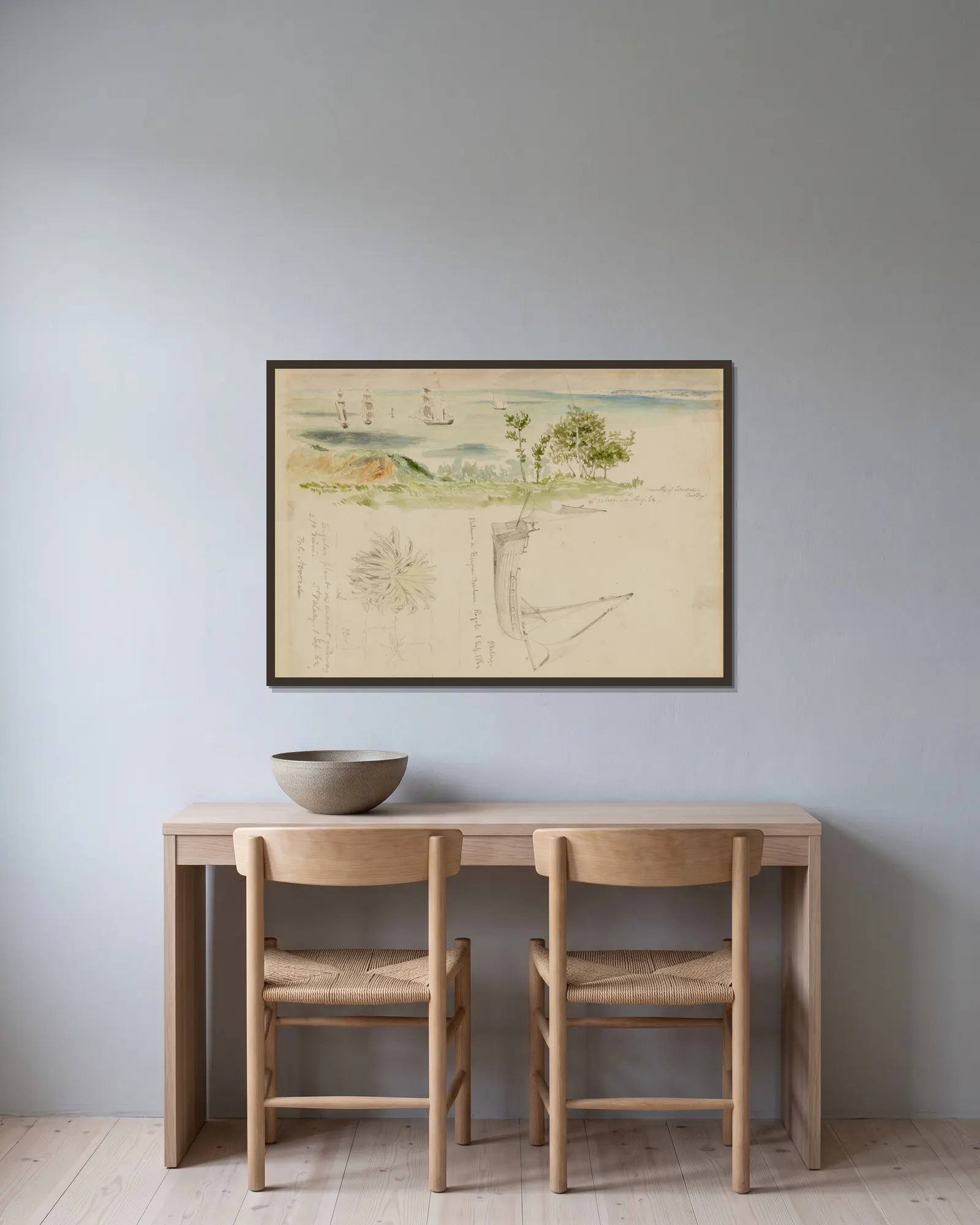 Coastal Scene av Miner Kilbourne Kellogg inramad på en vägg