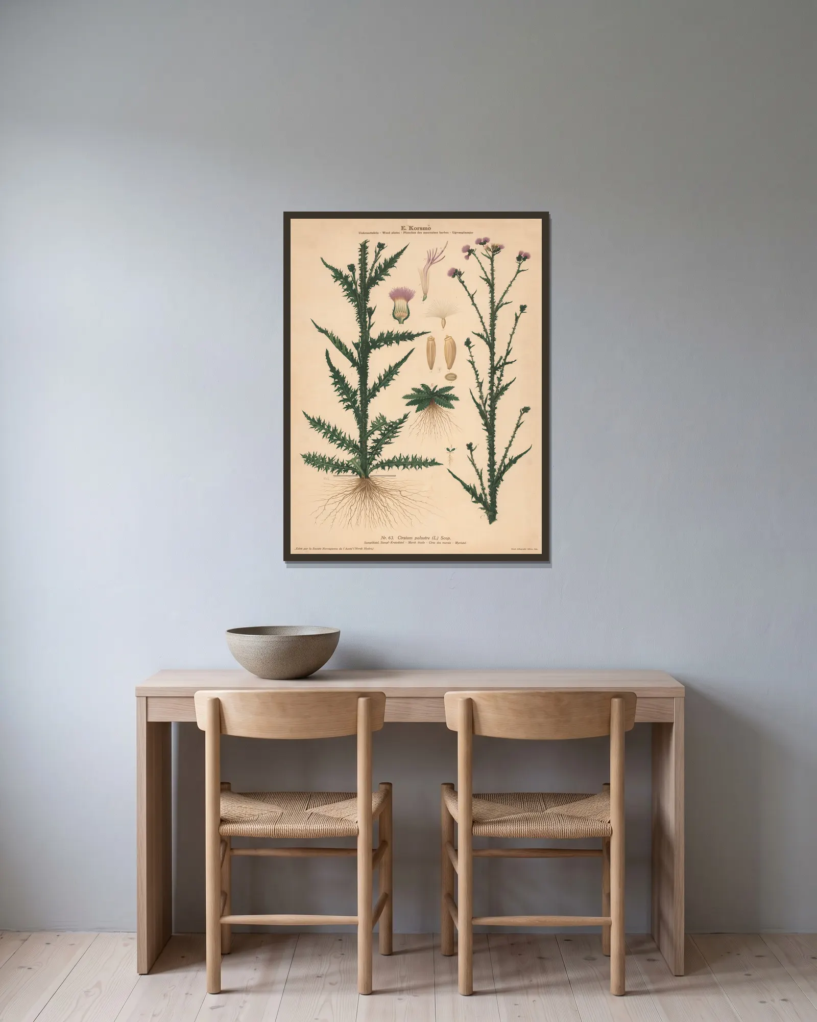 Marsh thistle av Knut Quelprud inramad på en vägg