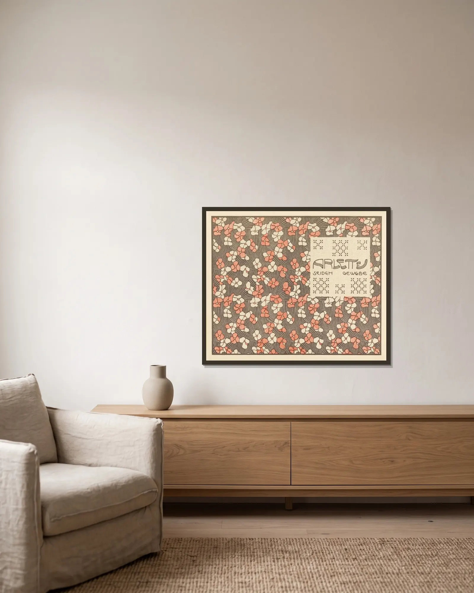 Arlette Seiden Gewebe (Arlette Woven Silk) av Koloman Moser inramad på en vägg