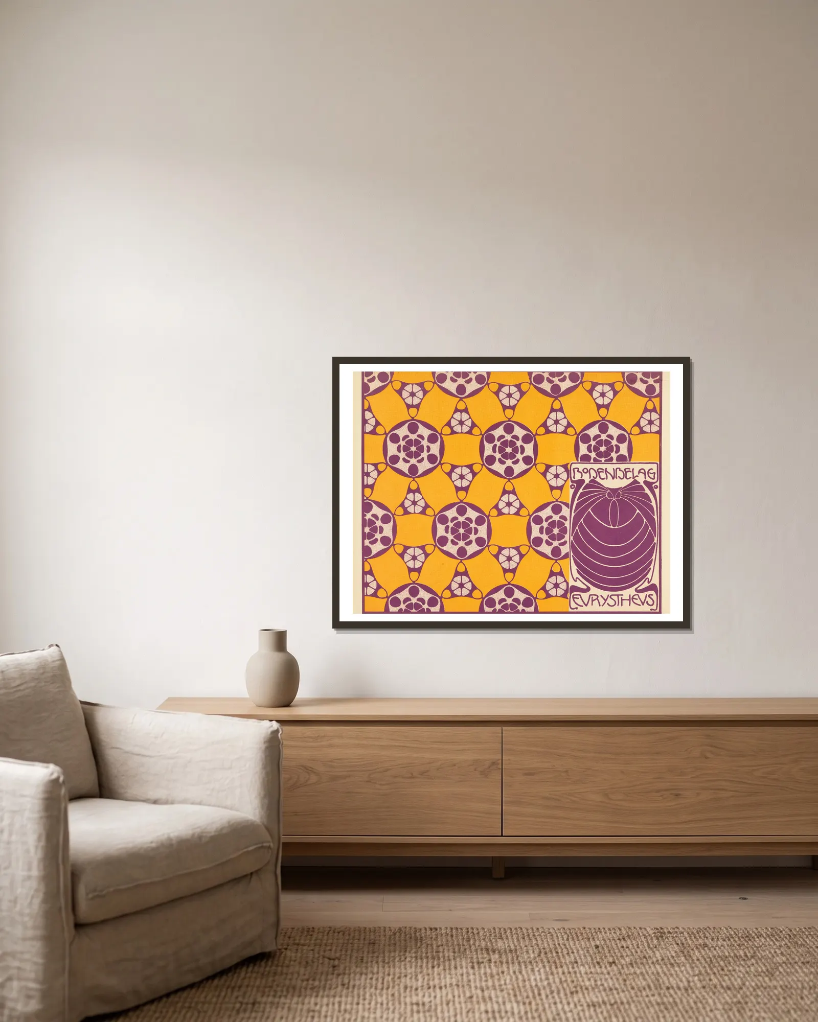 Bodenbelag Eurystheus (Eurystheus Floor Covering) av Koloman Moser inramad på en vägg