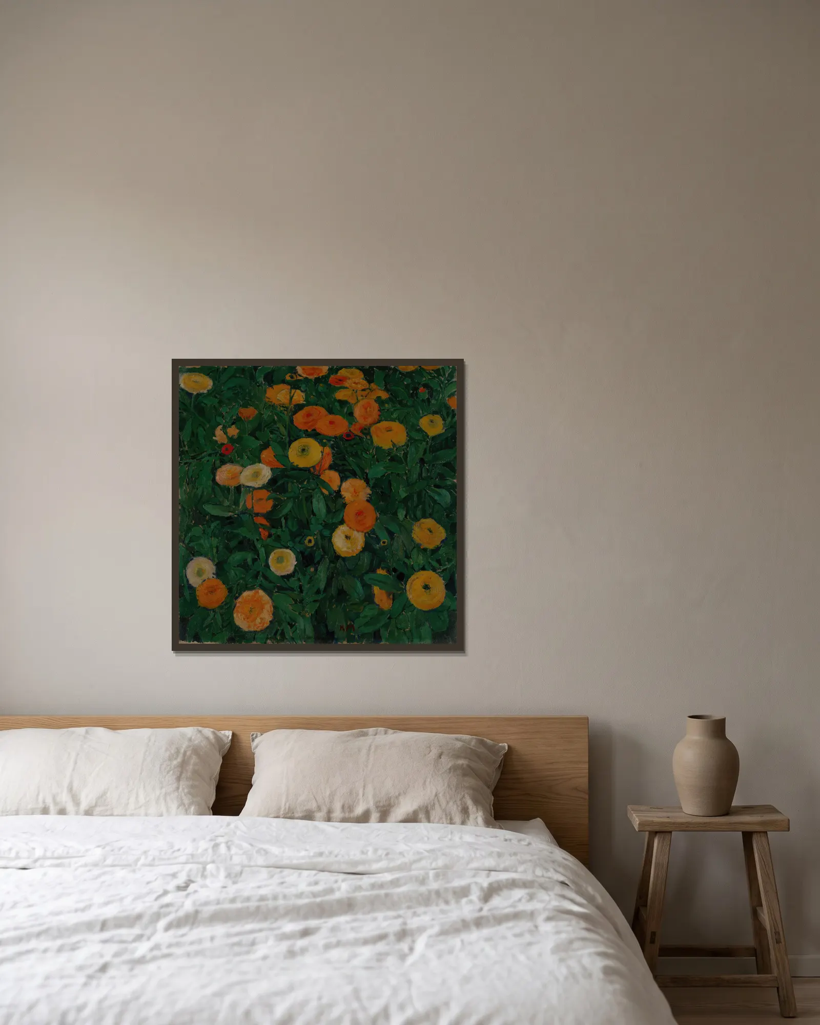 Marigolds av Koloman Moser inramad på en vägg