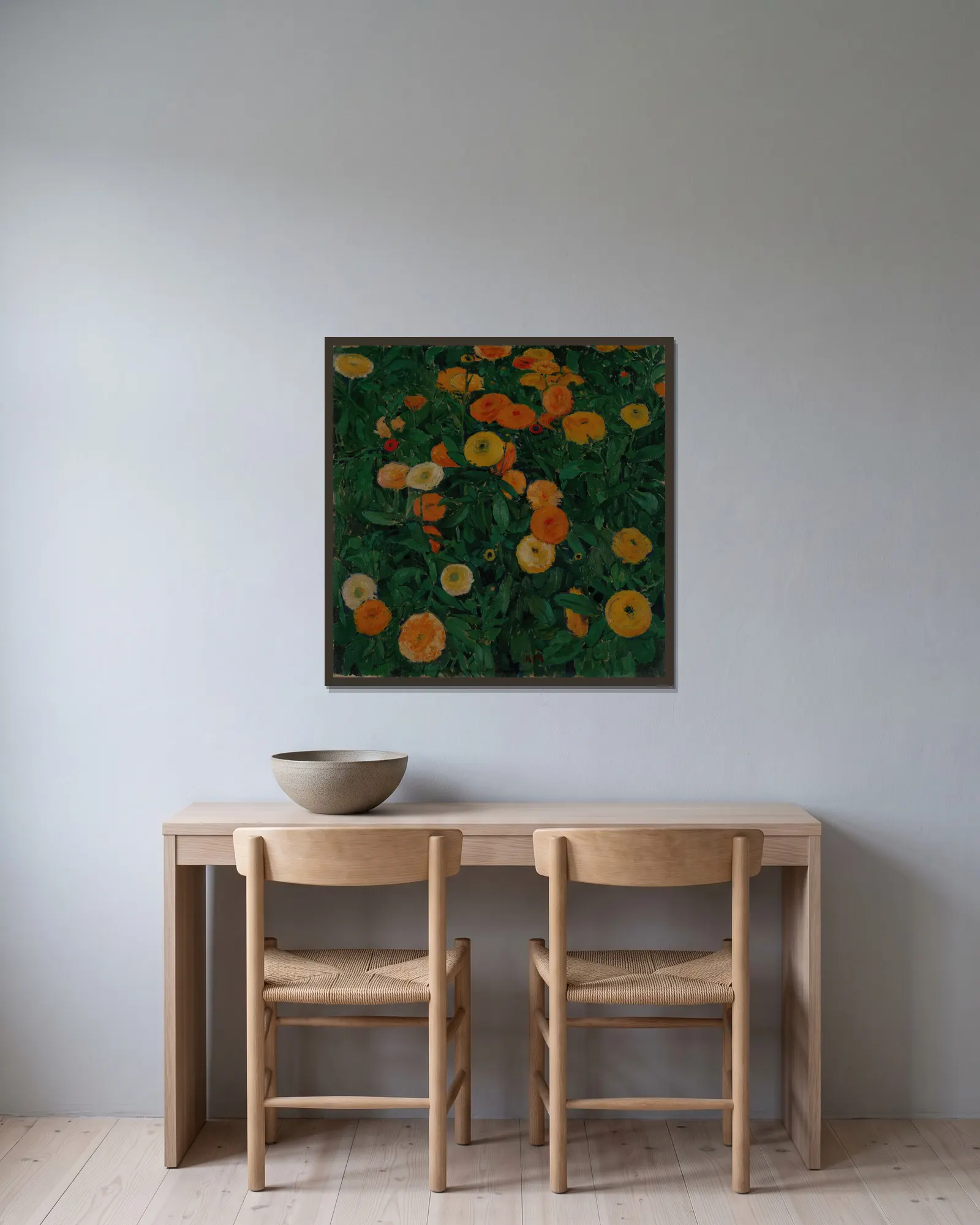 Marigolds av Koloman Moser inramad på en vägg