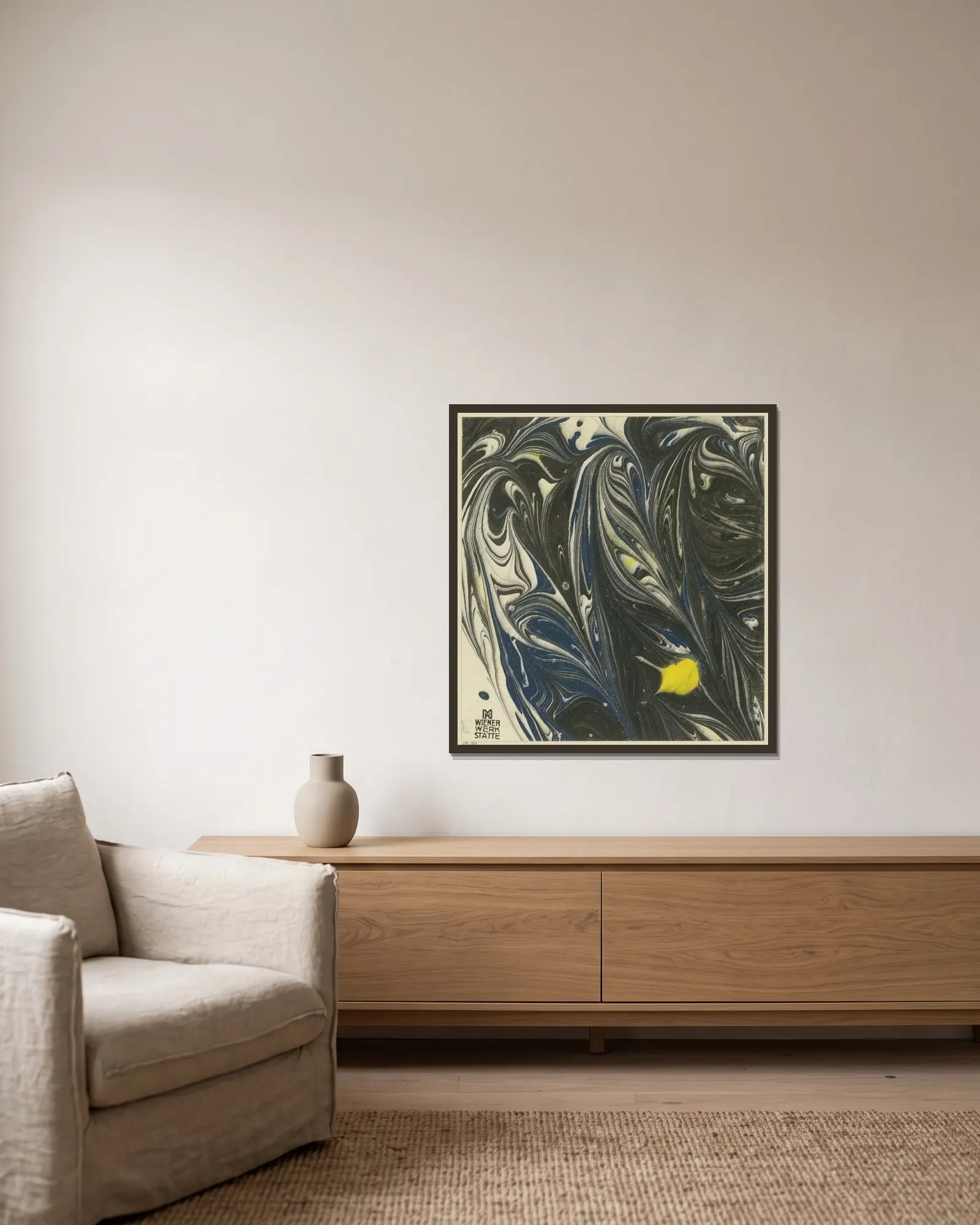 Marmorpapier av Koloman Moser inramad på en vägg