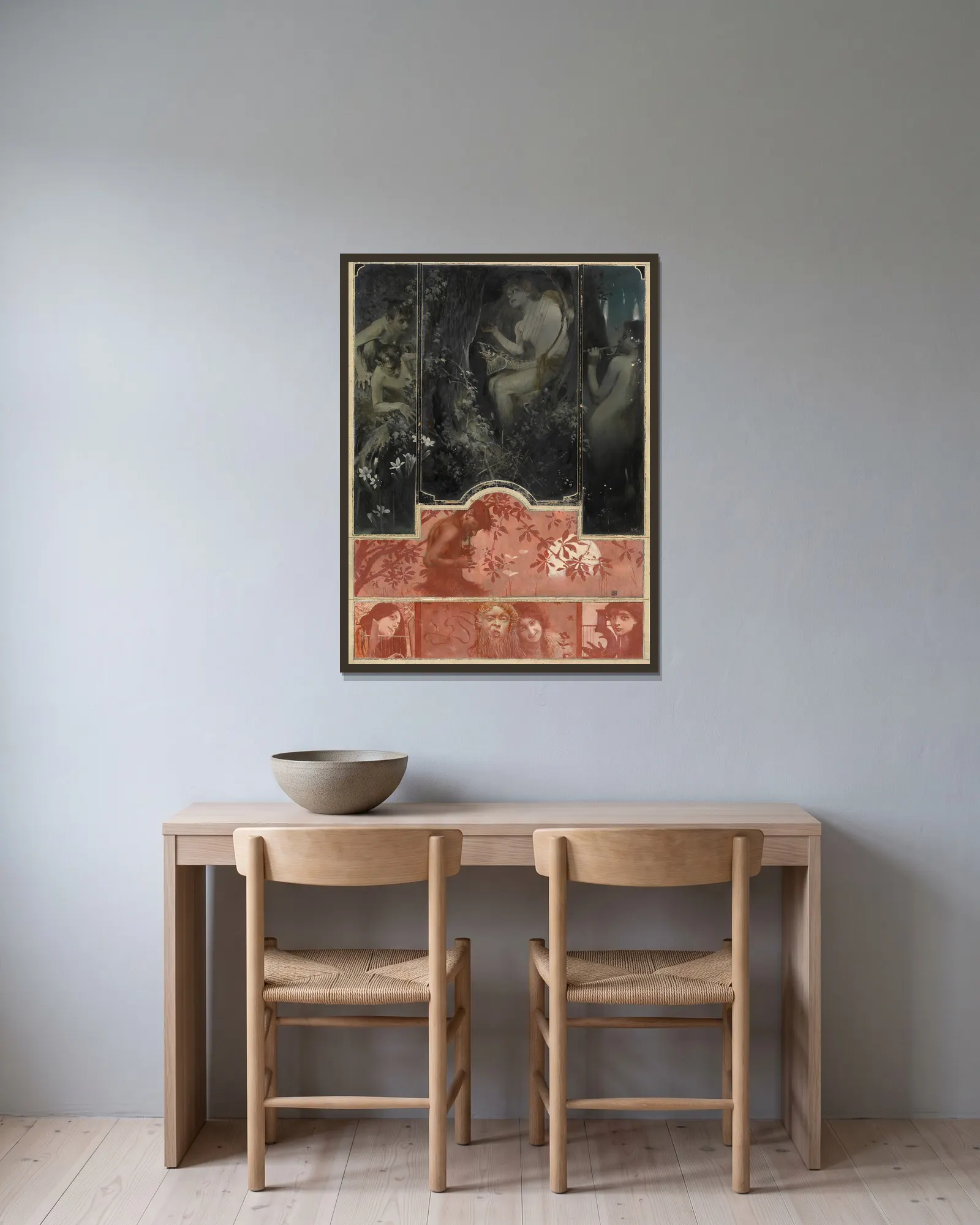 Musik av Koloman Moser inramad på en vägg