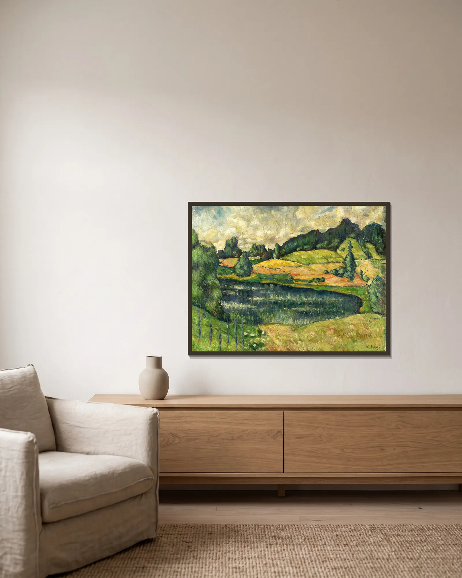 Landscape from Estonia av Konrad Mägi inramad på en vägg
