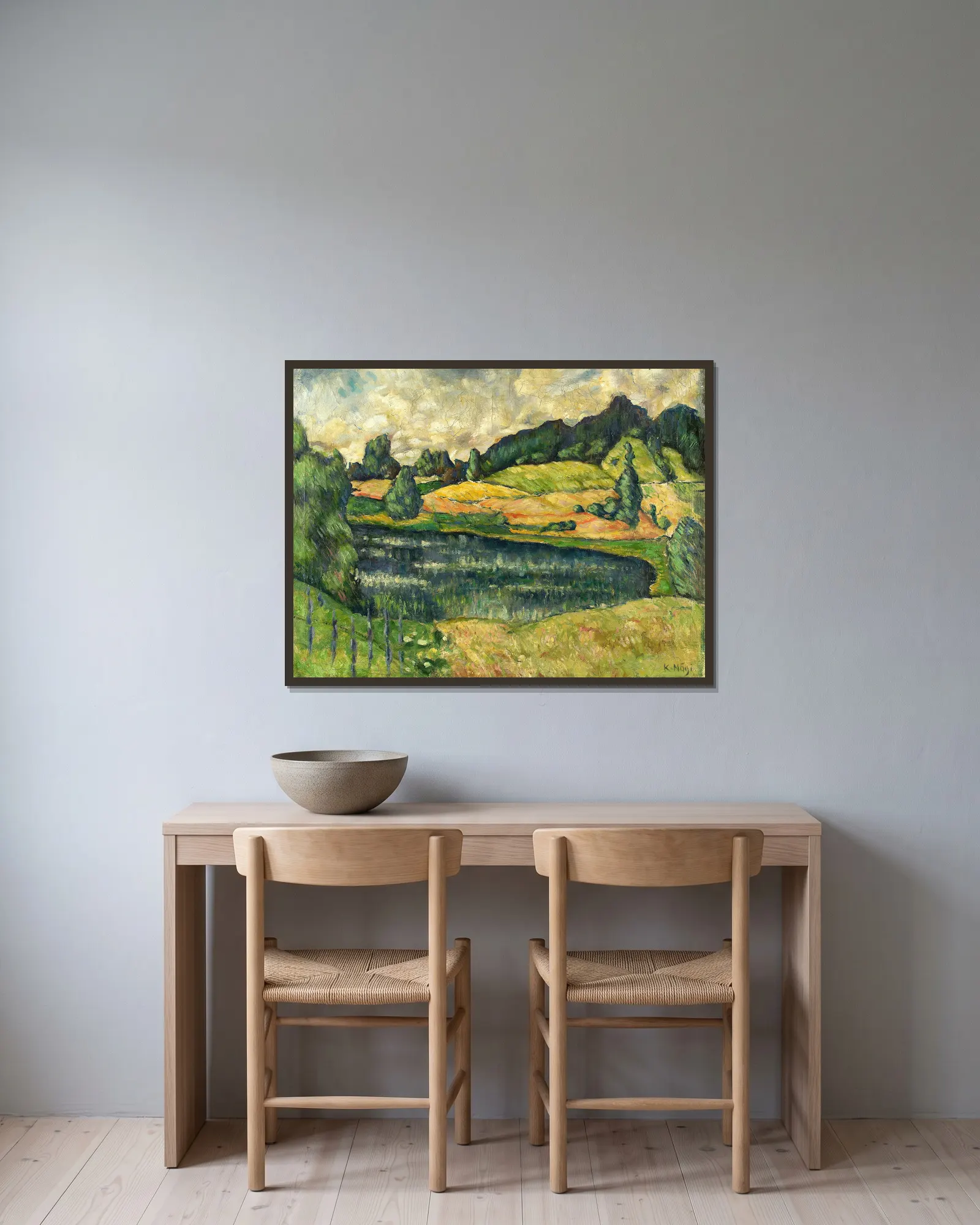 Landscape from Estonia av Konrad Mägi inramad på en vägg