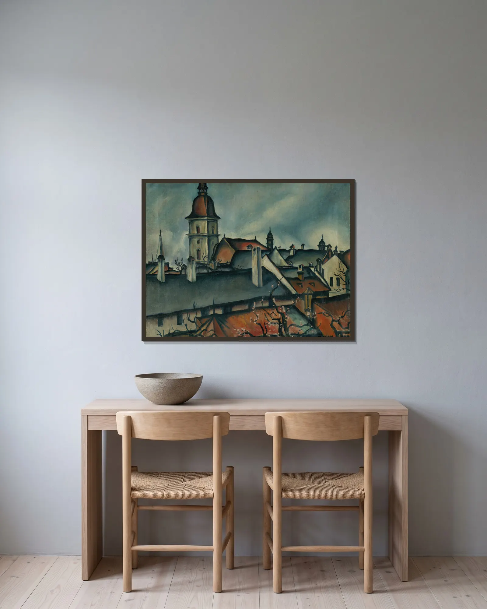 Pohľad na Košice av Konštantín Bauer inramad på en vägg