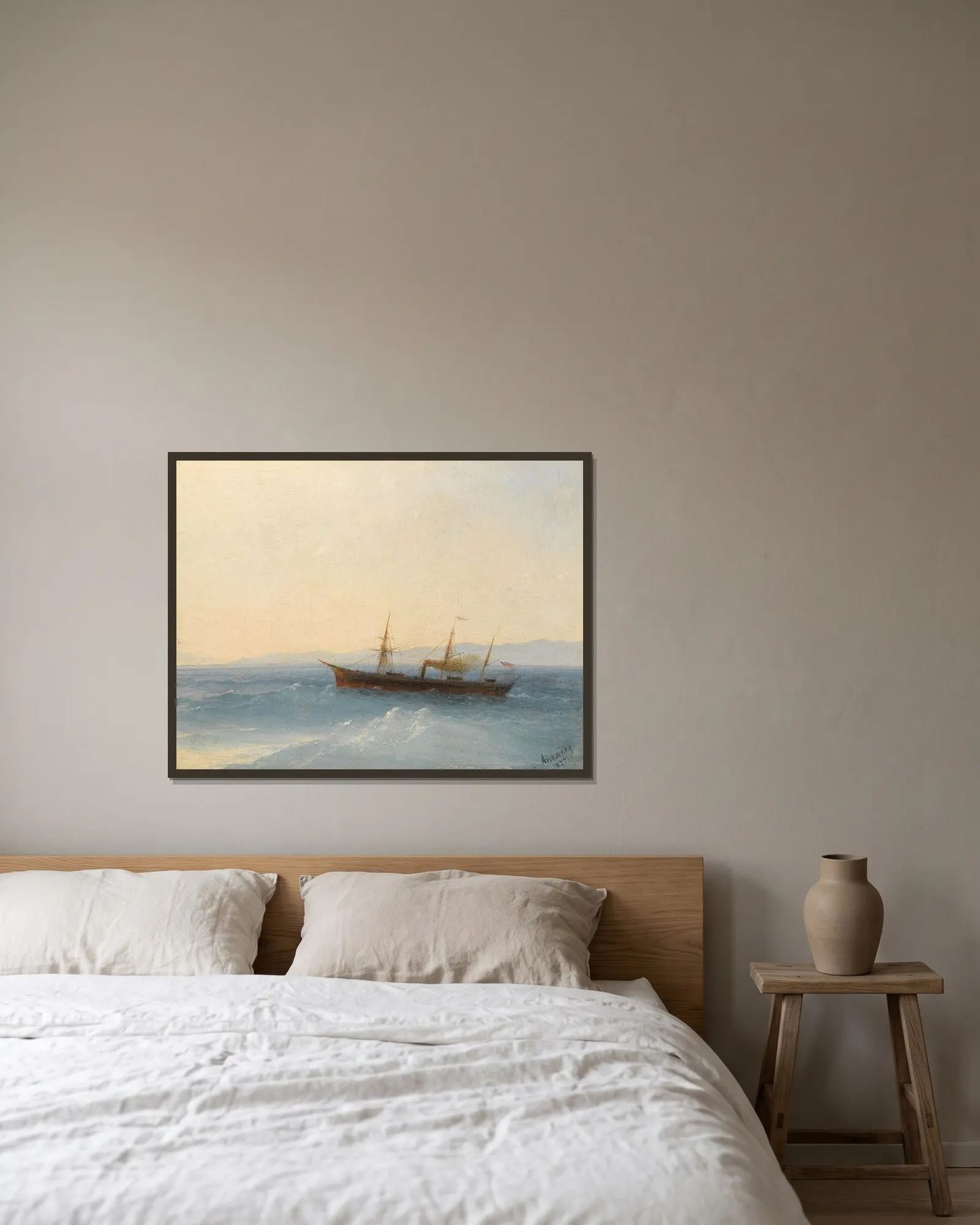 Russian Steamship av Ivan Konstantinovich Aivazovsky inramad på en vägg