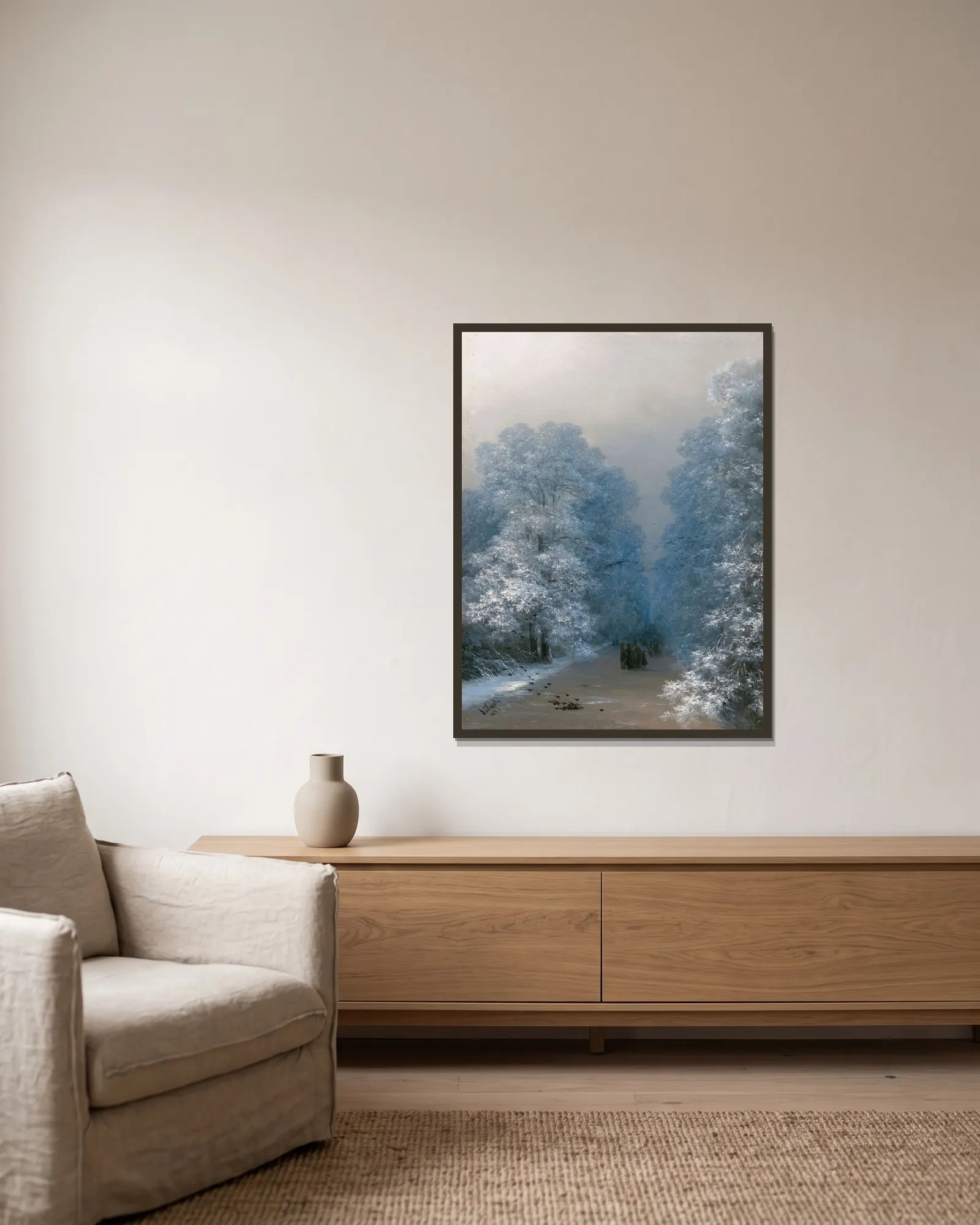 Winter Landscape av Ivan Konstantinovich Aivazovsky inramad på en vägg