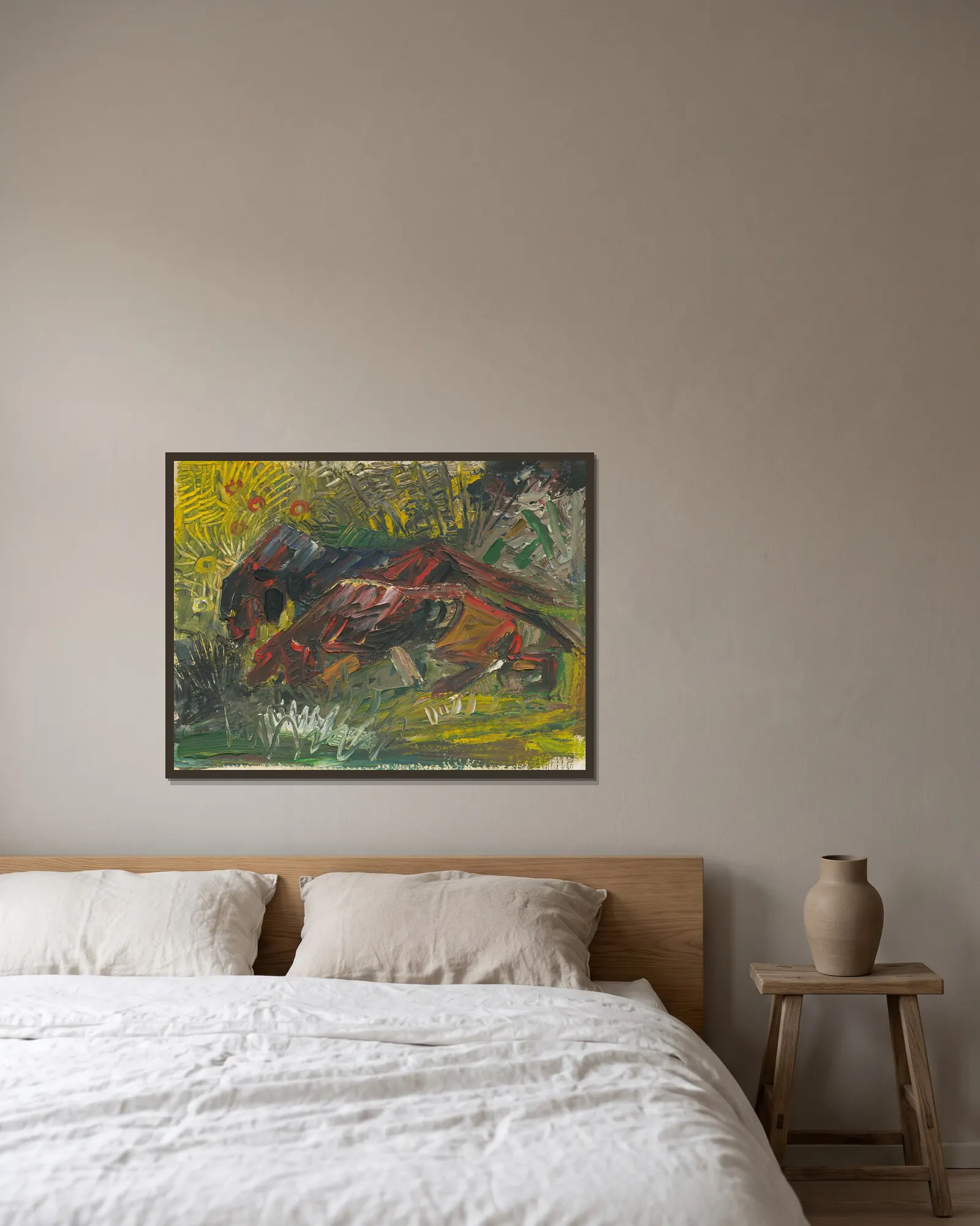 Hunting dogs av Arnold Peter Weisz-Kubínčan inramad på en vägg