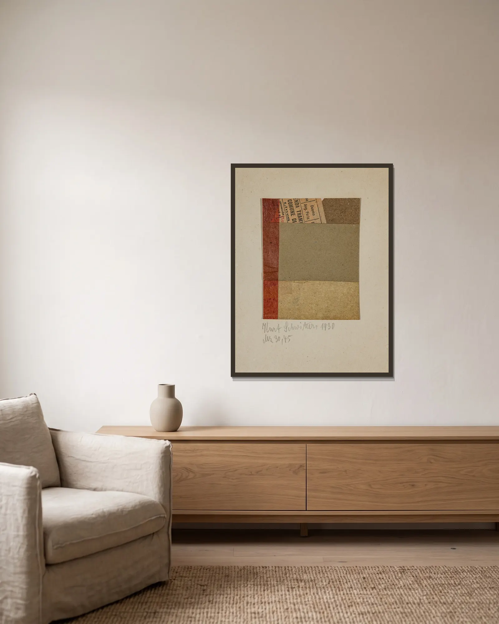 Mz 30, 45 av Kurt Schwitters inramad på en vägg