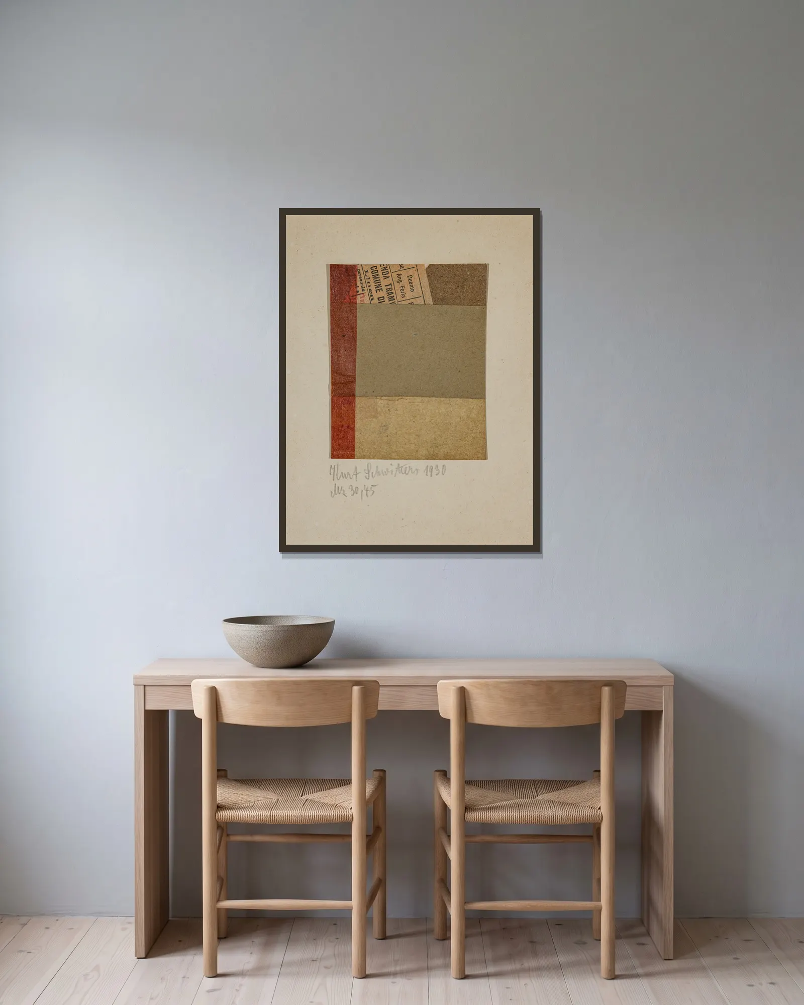 Mz 30, 45 av Kurt Schwitters inramad på en vägg