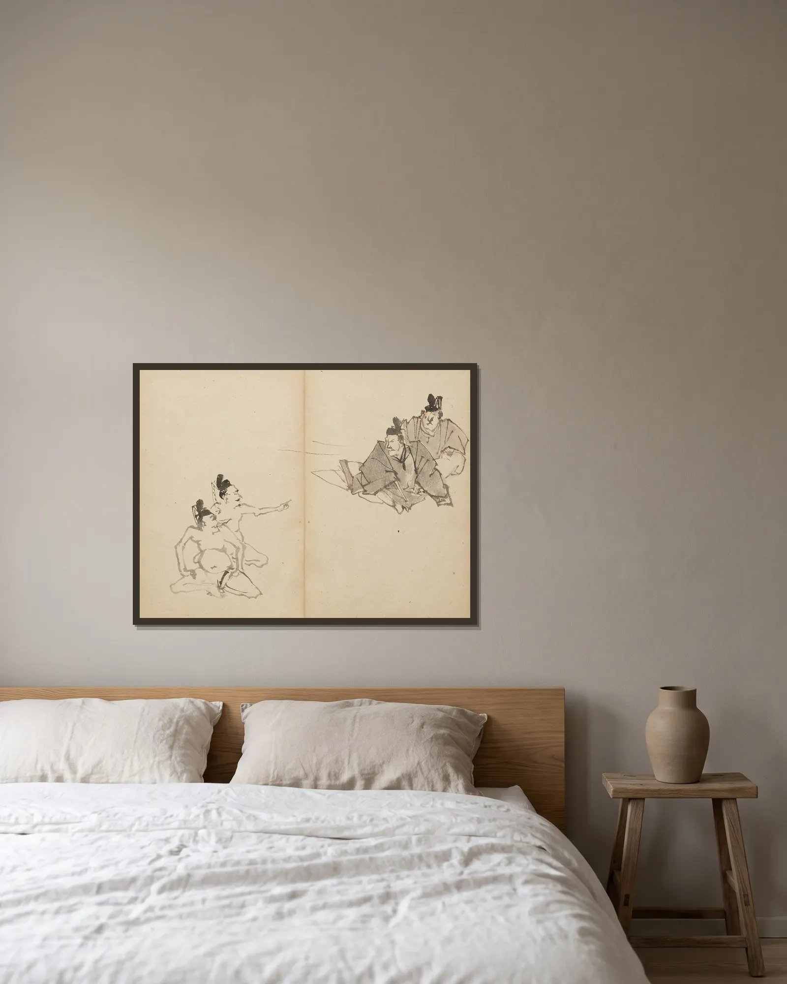 Courtiers av Kawanabe Kyōsai inramad på en vägg