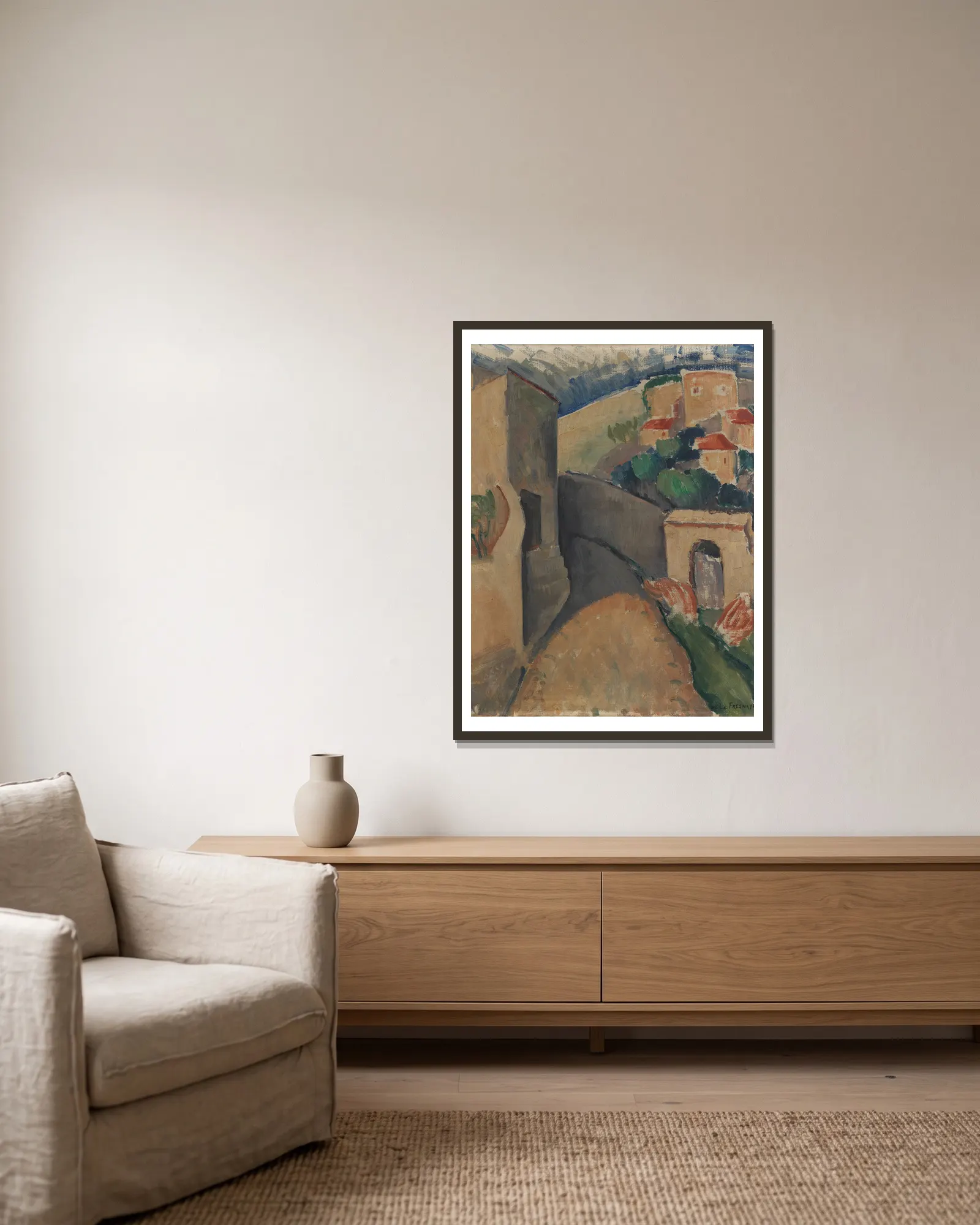 Paysage av Roger de La Fresnaye inramad på en vägg