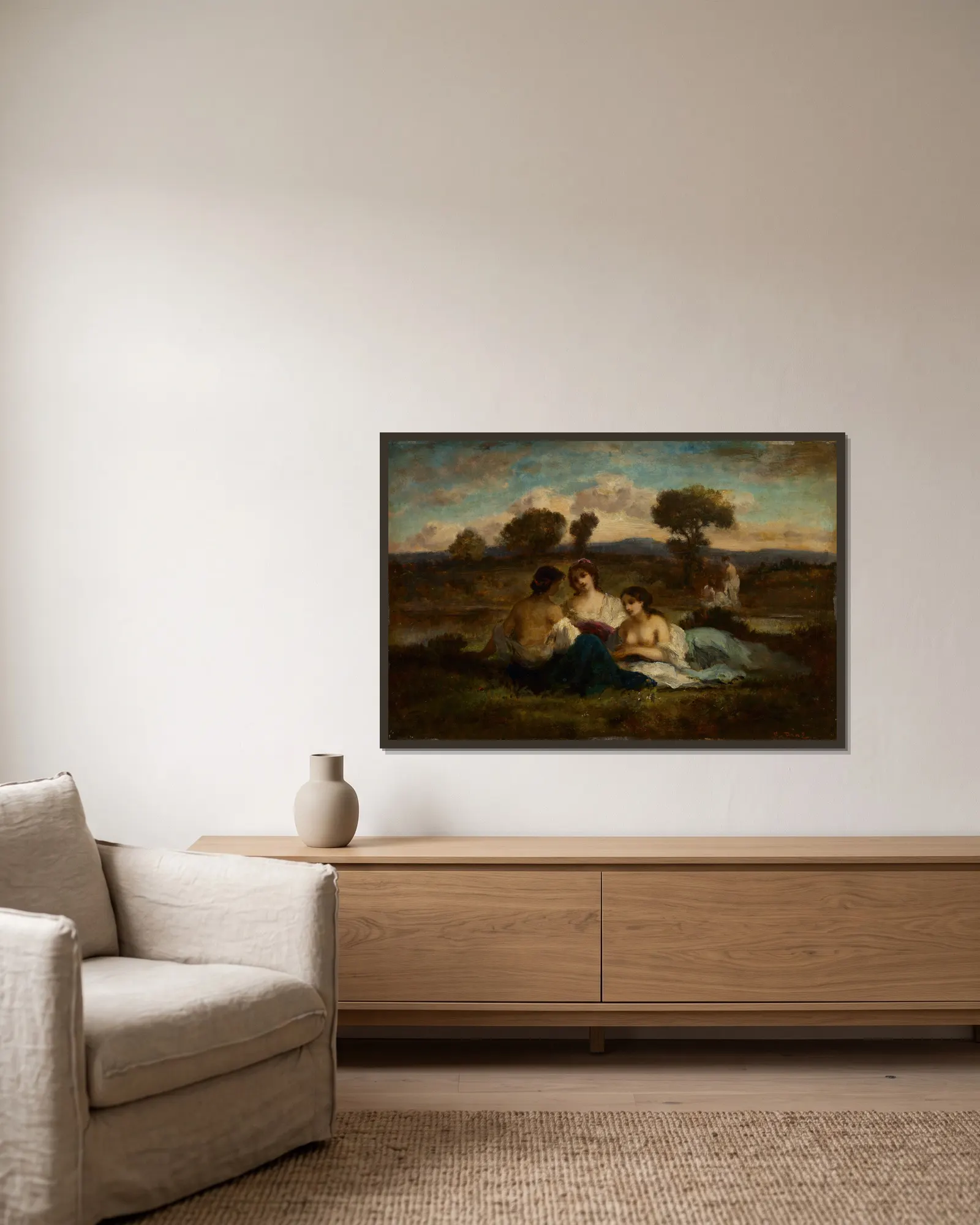 The Bathers av Narcisse-Virgile Diaz de La Peña inramad på en vägg