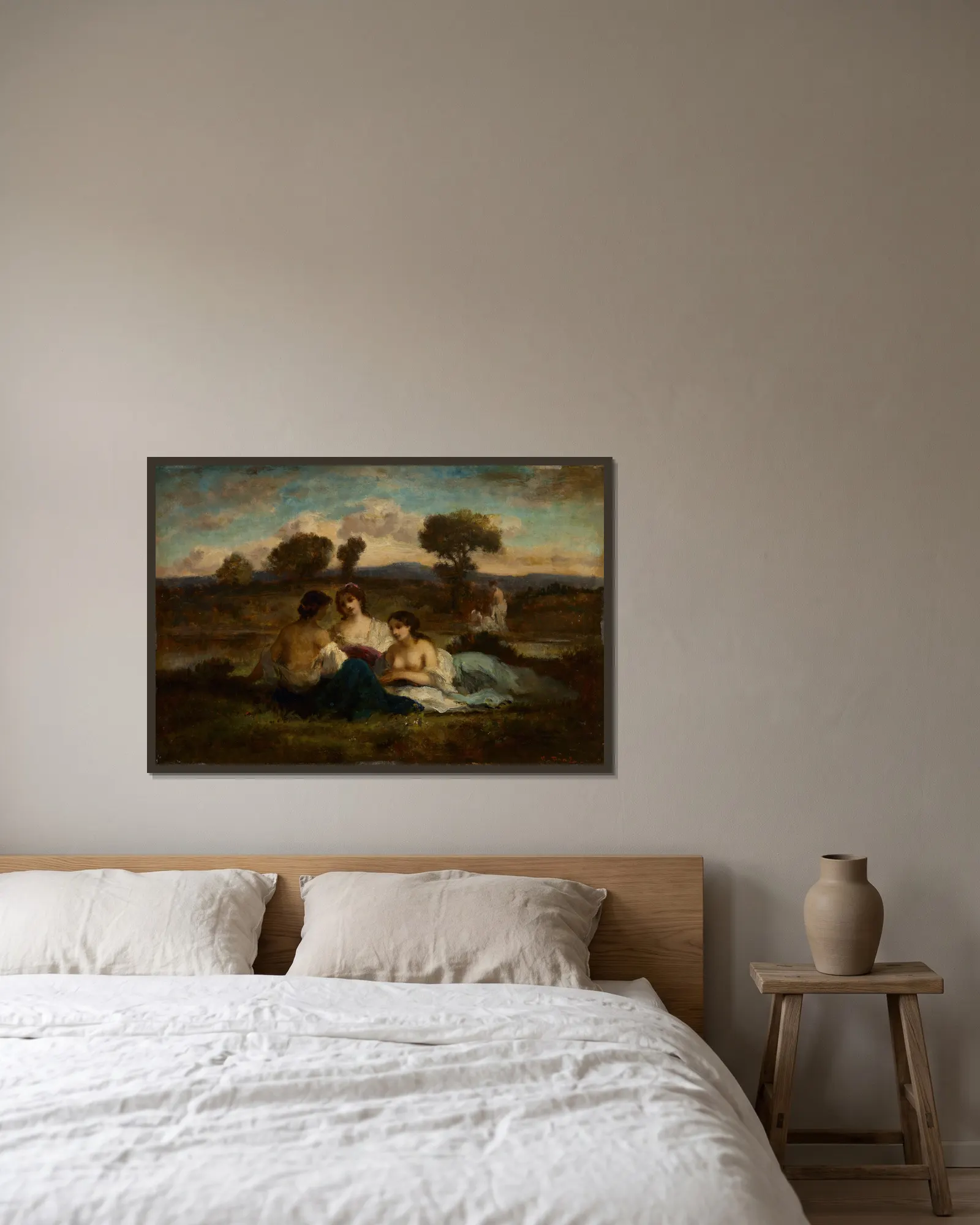The Bathers av Narcisse-Virgile Diaz de La Peña inramad på en vägg