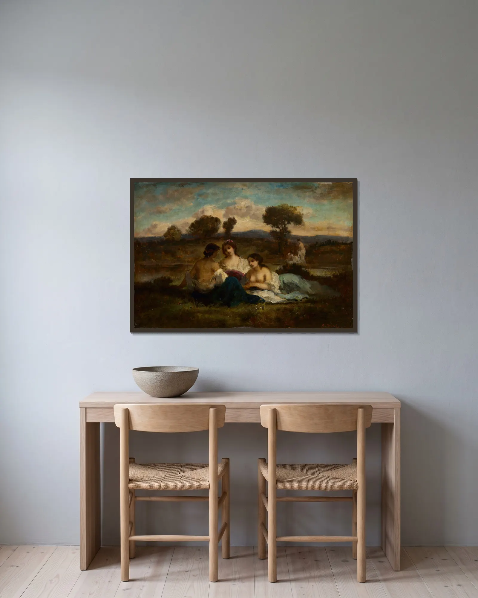 The Bathers av Narcisse-Virgile Diaz de La Peña inramad på en vägg