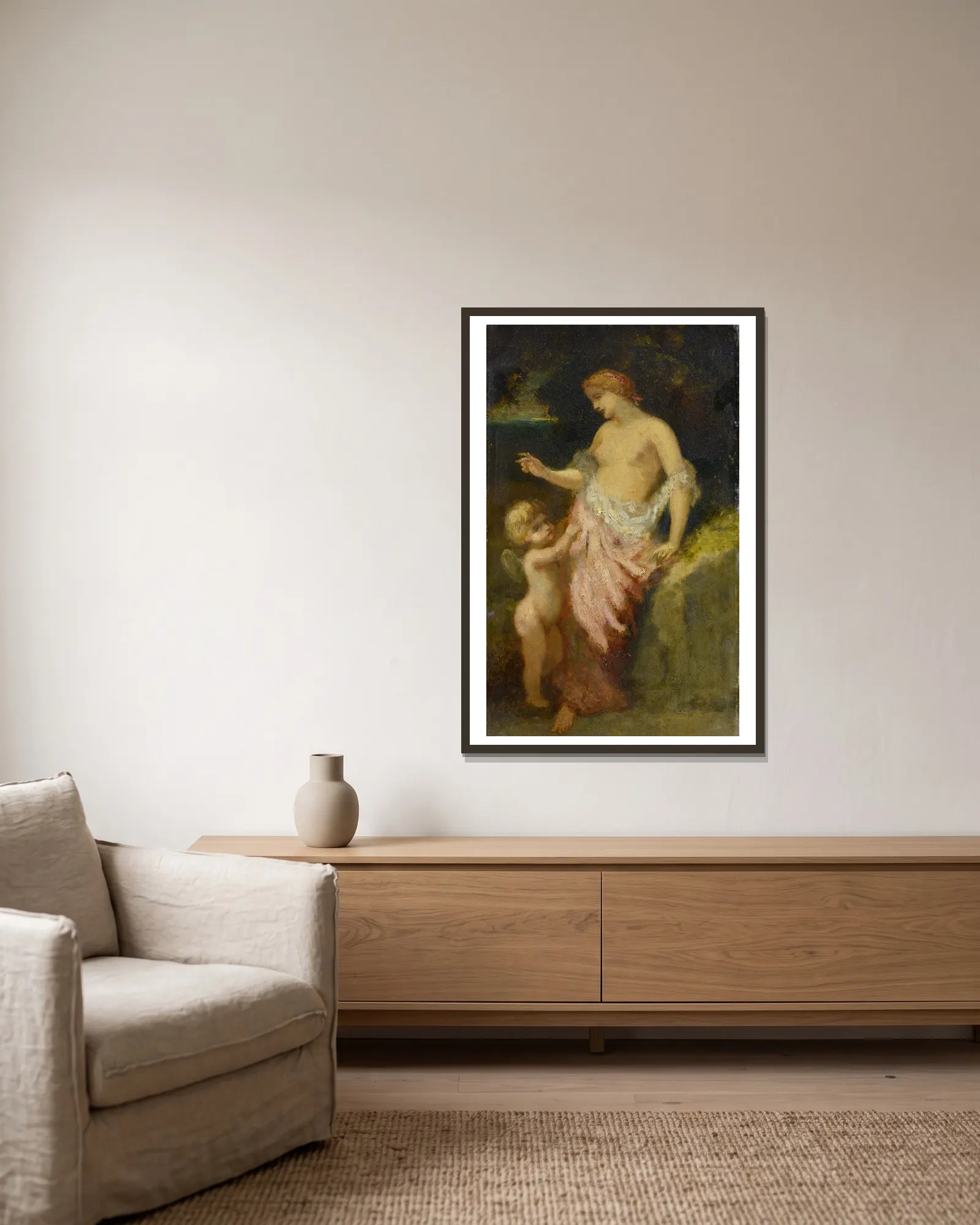 Venus And Cupid av Narcisse-Virgile Diaz de La Peña inramad på en vägg