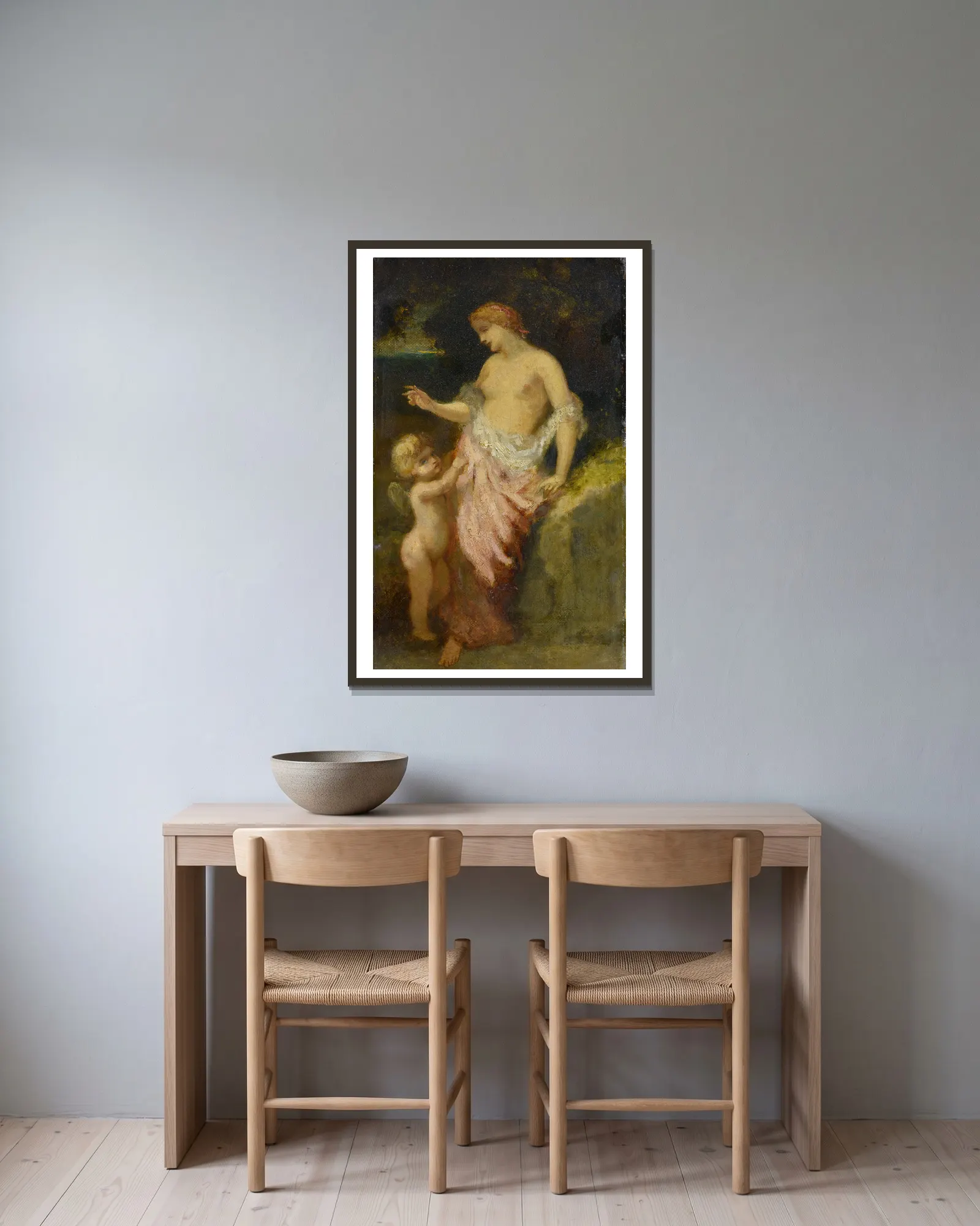 Venus And Cupid av Narcisse-Virgile Diaz de La Peña inramad på en vägg