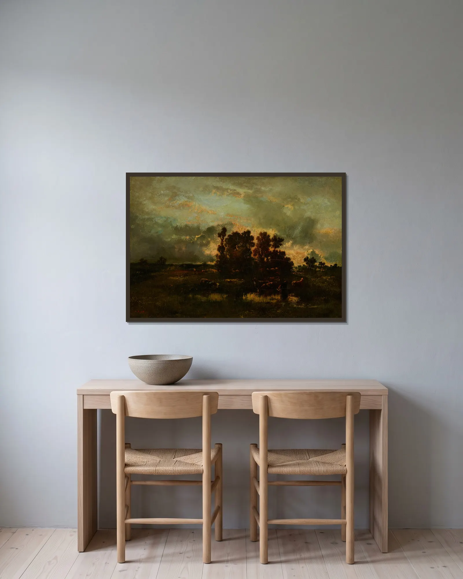Wet Pasture av Narcisse-Virgile Diaz de La Peña inramad på en vägg