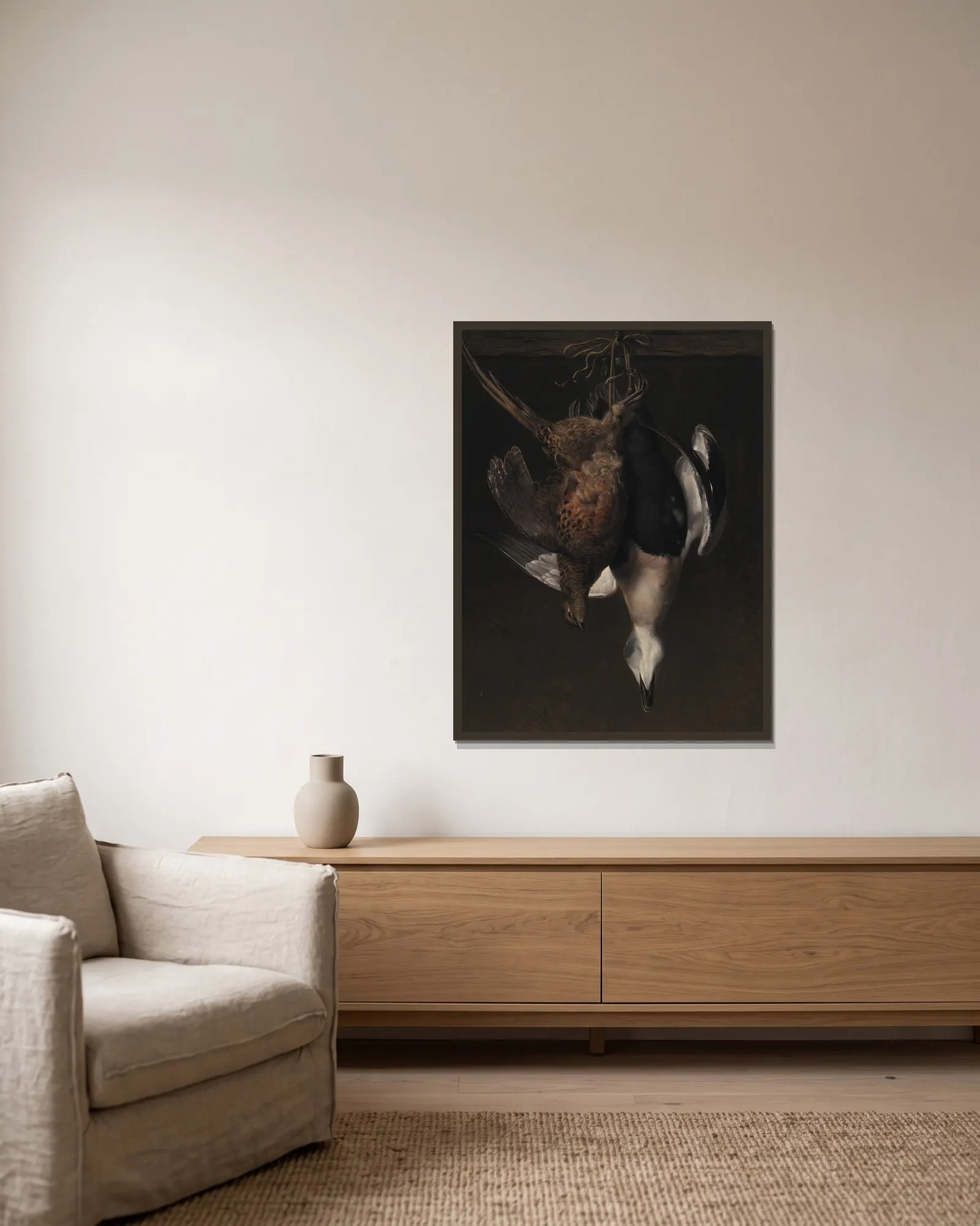 Game. A Pheasant And An Eider av Johan Laurentz Jensen inramad på en vägg