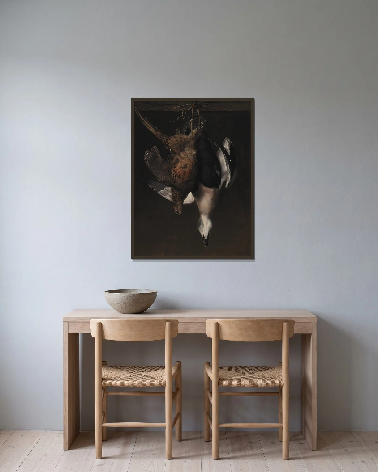 Game. A Pheasant And An Eider av Johan Laurentz Jensen inramad på en vägg