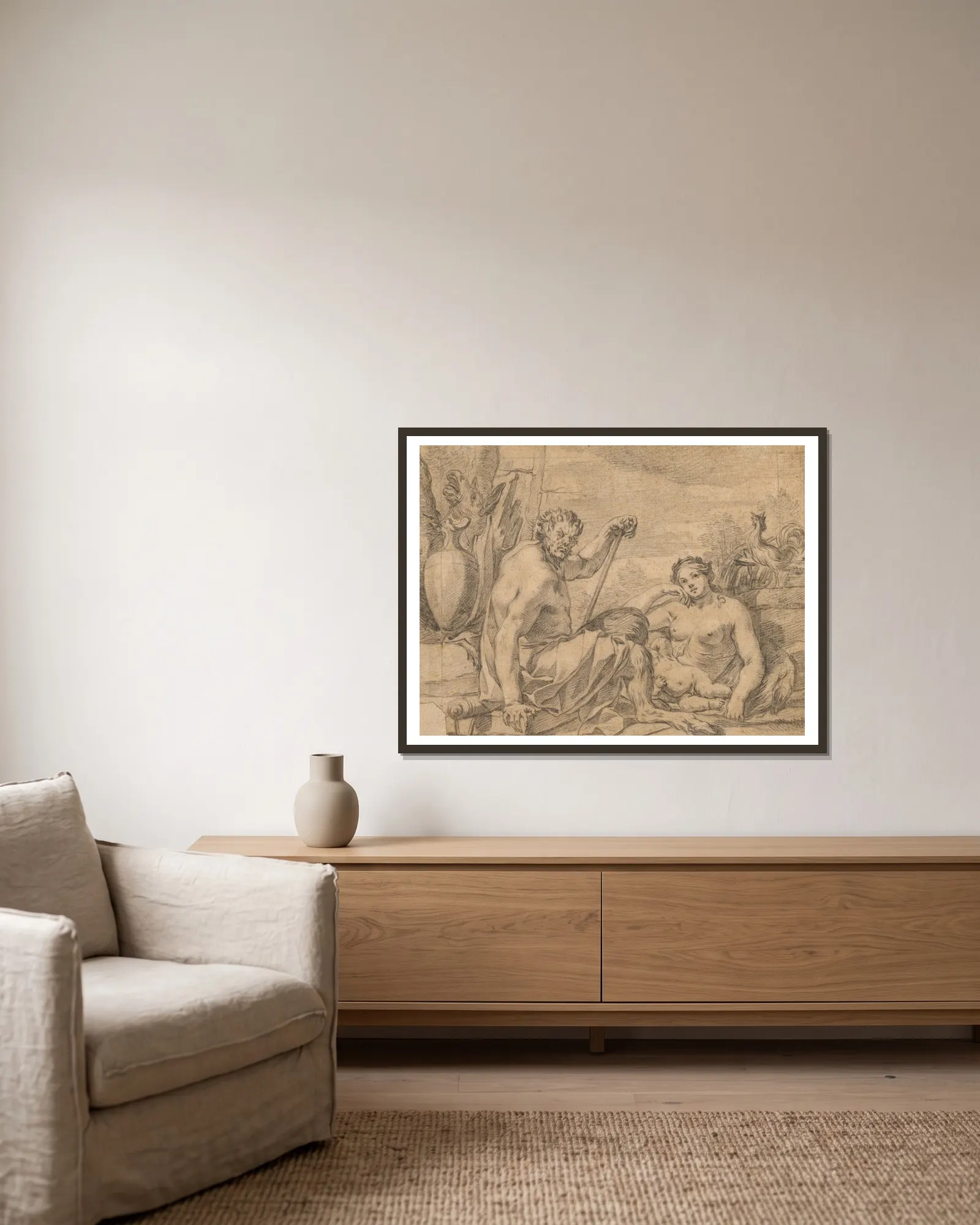 Dawn av Charles Le Brun inramad på en vägg