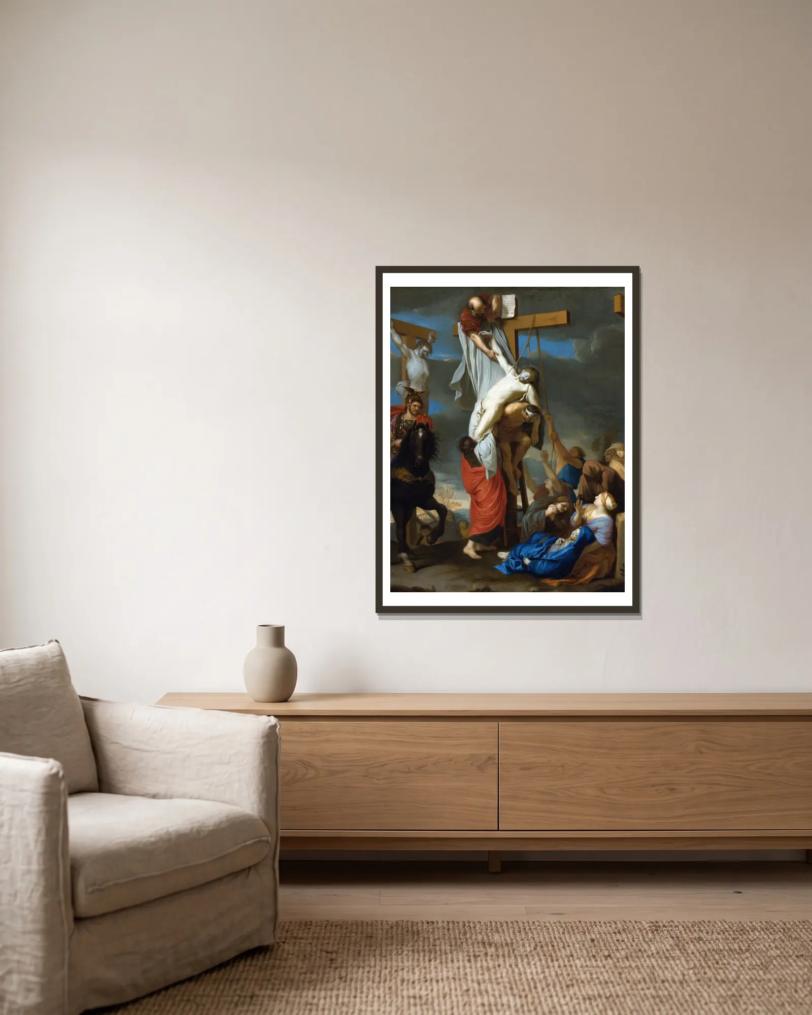 The Descent from the Cross av Charles Le Brun inramad på en vägg