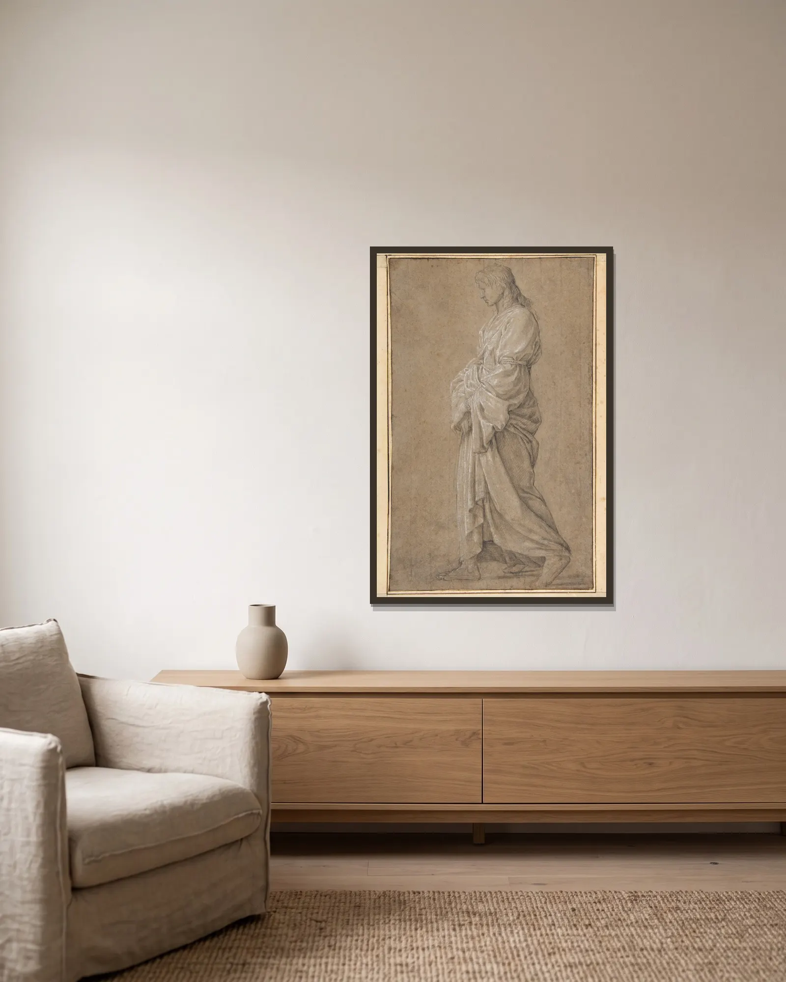 Study for Saint Gervasius av Eustache Le Sueur inramad på en vägg