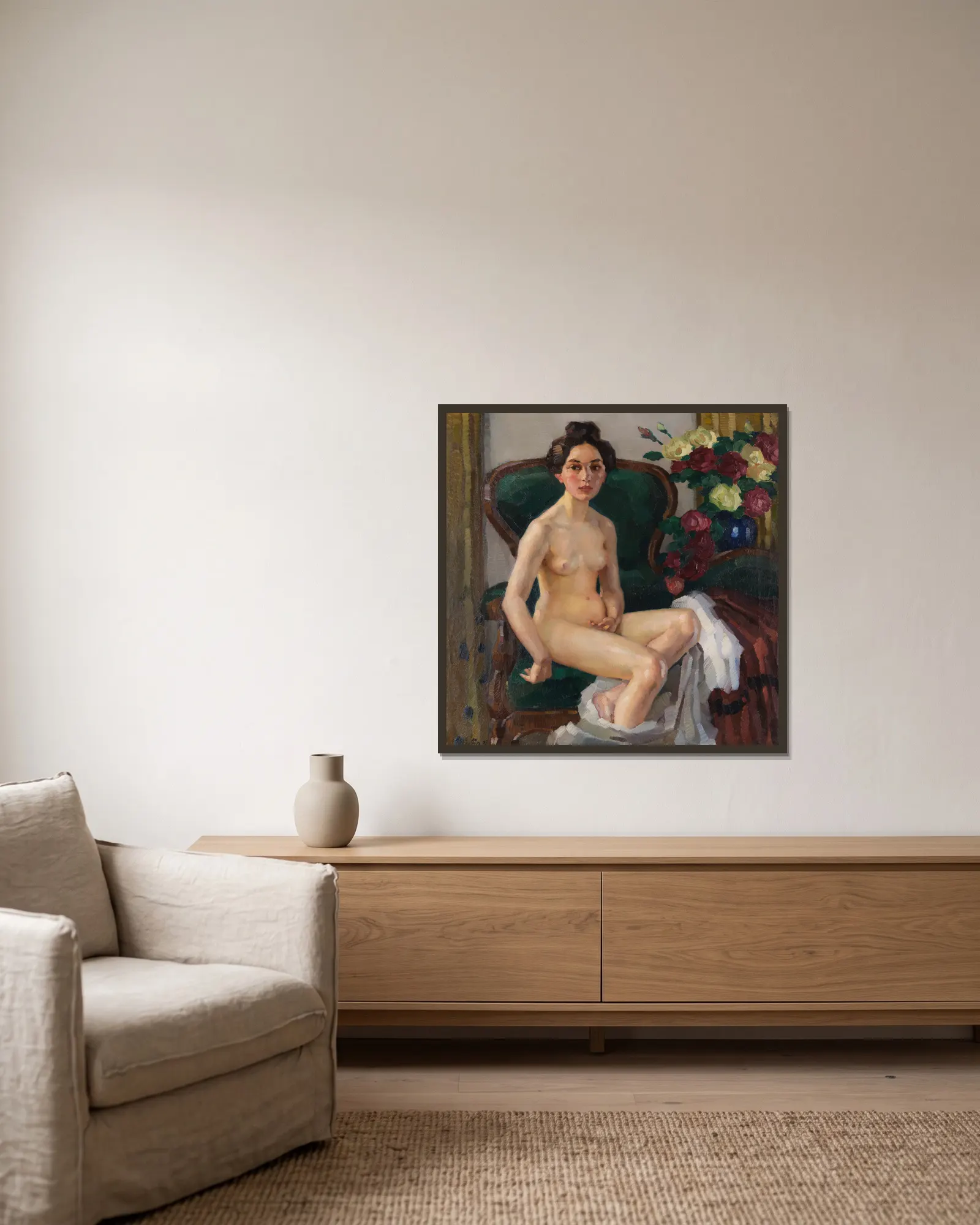 Auf dem Sofa II (Gusti) av Leo Putz inramad på en vägg