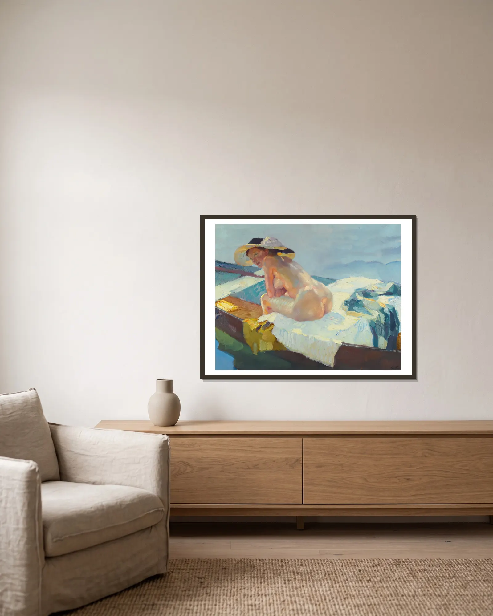 Im Kahn (The Rowboat) av Leo Putz inramad på en vägg