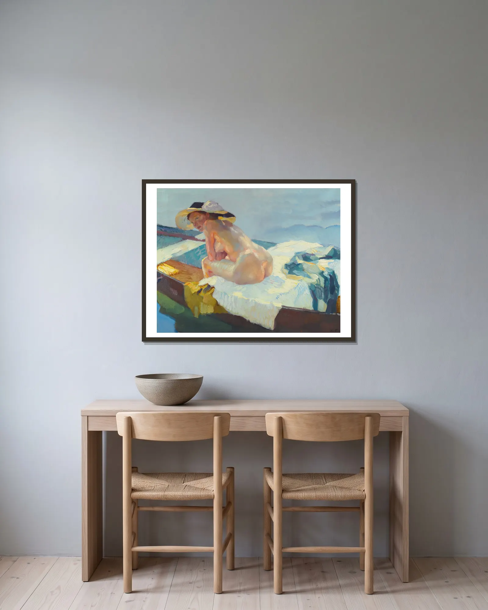 Im Kahn (The Rowboat) av Leo Putz inramad på en vägg