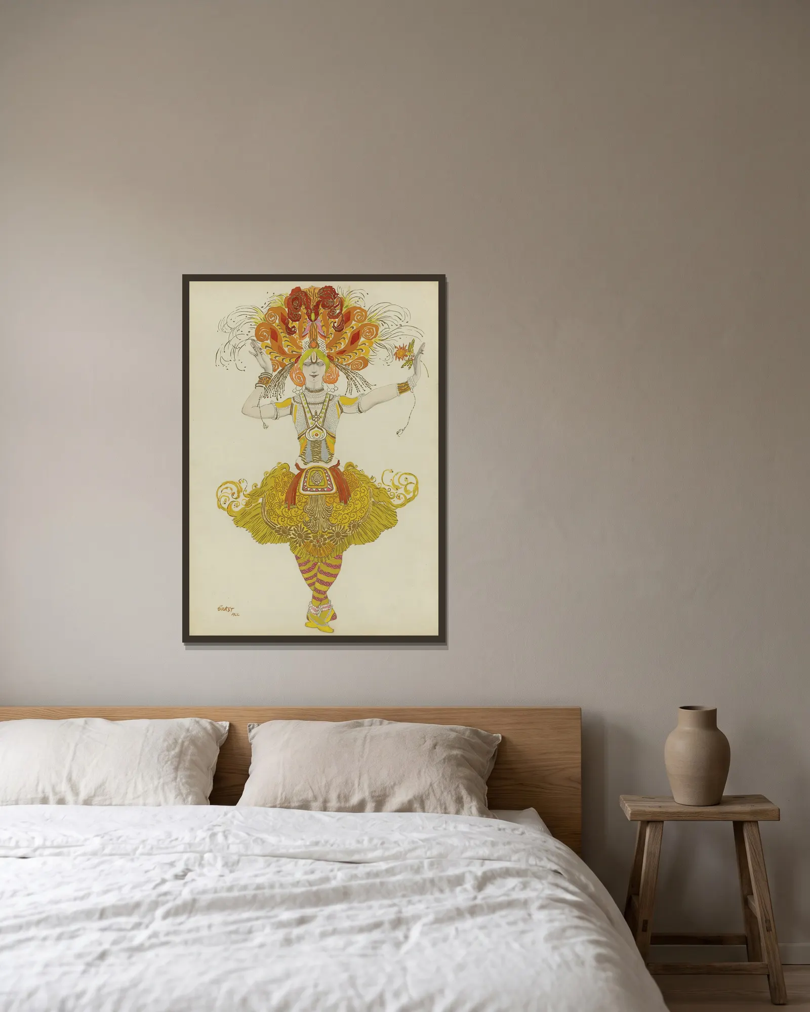 Costume Design For Firebird av Léon Bakst inramad på en vägg