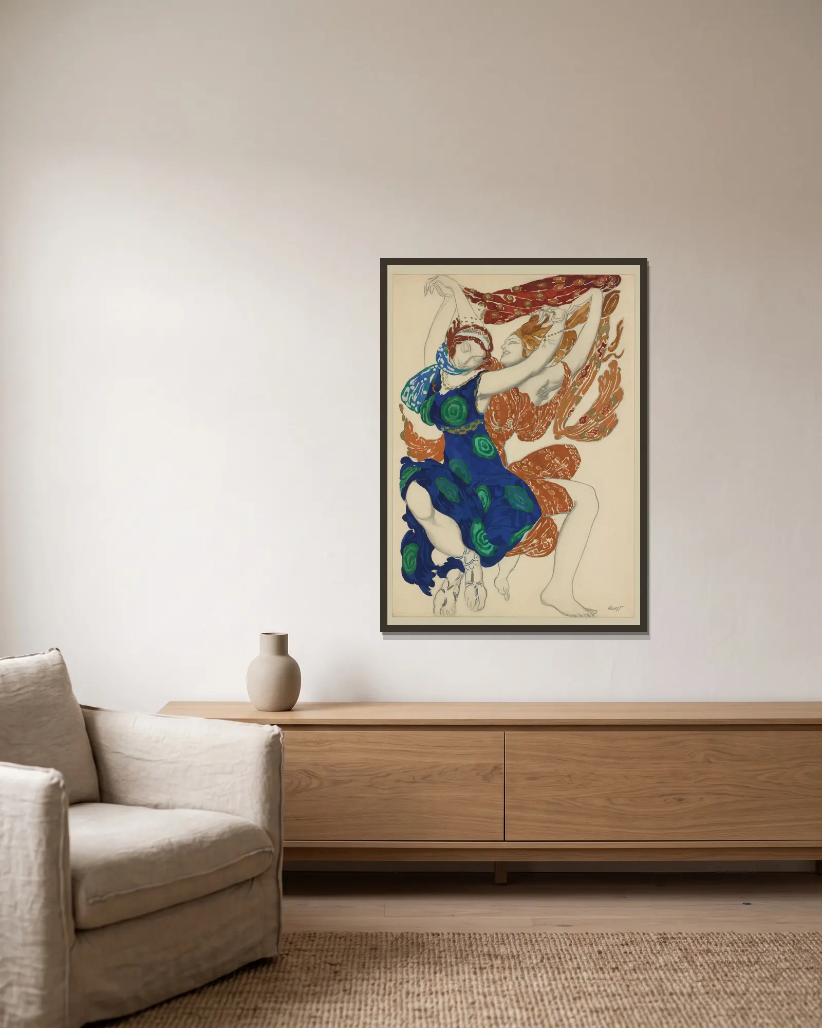 Narcisse av Léon Bakst inramad på en vägg